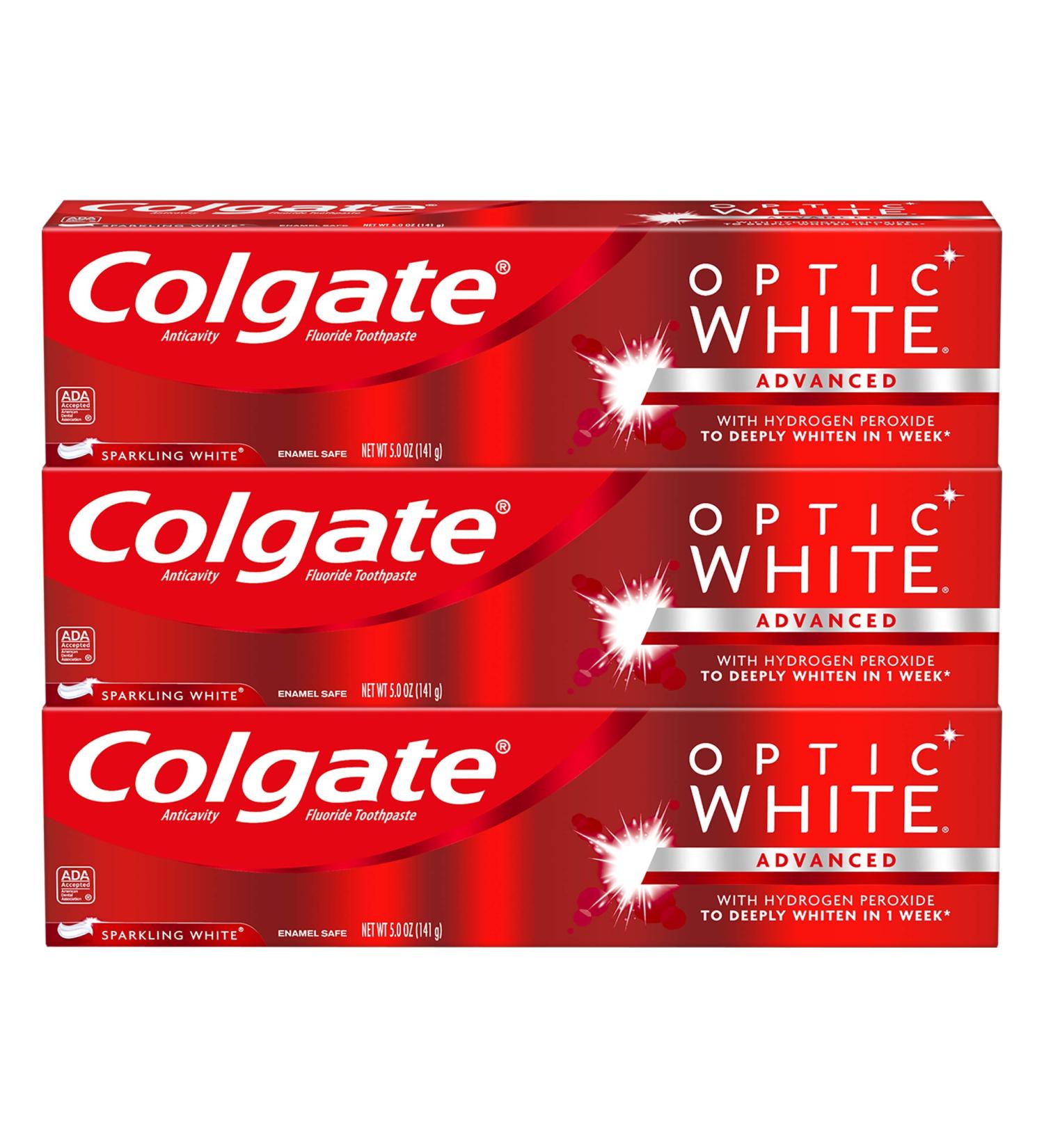 Colgate Optic White Whitening Toothpaste Sparkling White - 3 Pack, 5 oz Tubes - Buy Online on GoSupps.com