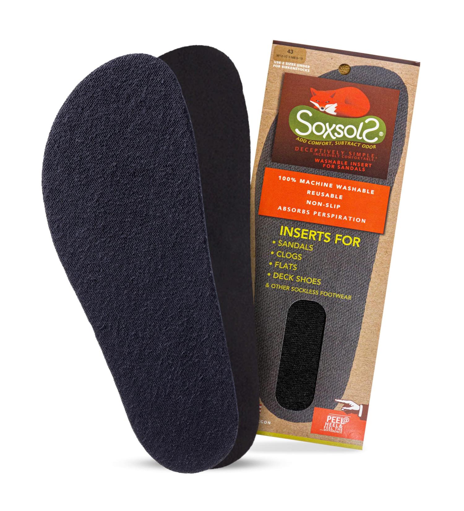 SoxsolS Wool Flat Shoe Insert for Sandals & Sockless Shoes - Comfortable Insoles with Sweat-Absorbent Natural Fiber and Non-Slip Grip - Wide-Cut Foot Soles for Men & Women - Black - Size 37 - Buy Online on GoSupps.com