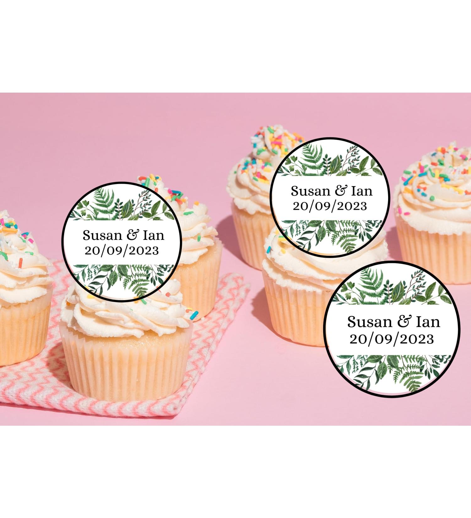 20 x EDIBLE Personalised Wedding cupcake toppers wafer/icing uncut WEDDING/ENGAGEMENT/HEN 10 (icing paper)