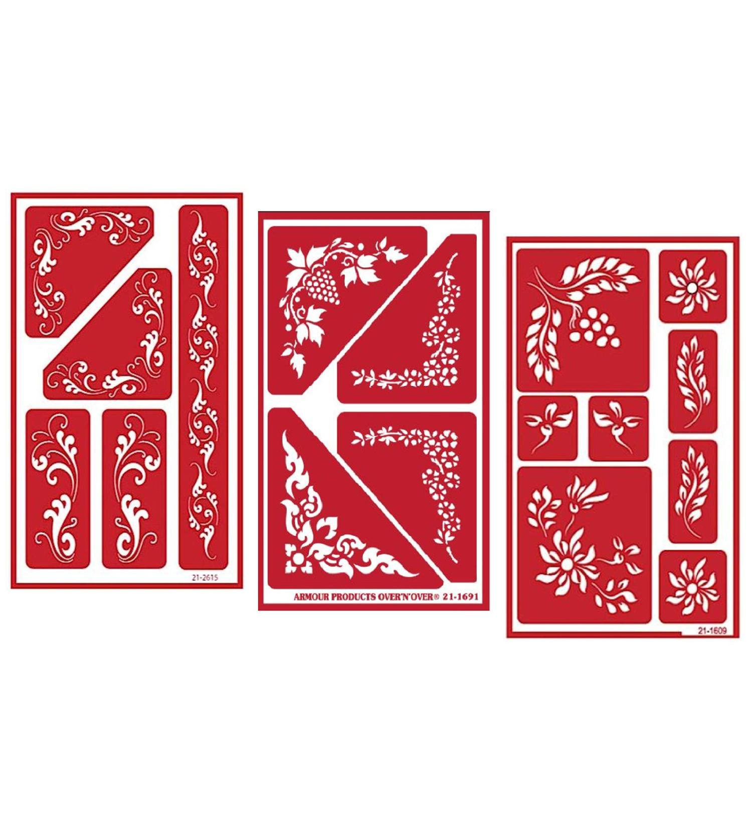 Armour Etch Over N Over Glass Etching Stencils Set - Berries, Fleur De Lis, Corner - Buy Online on GoSupps.com