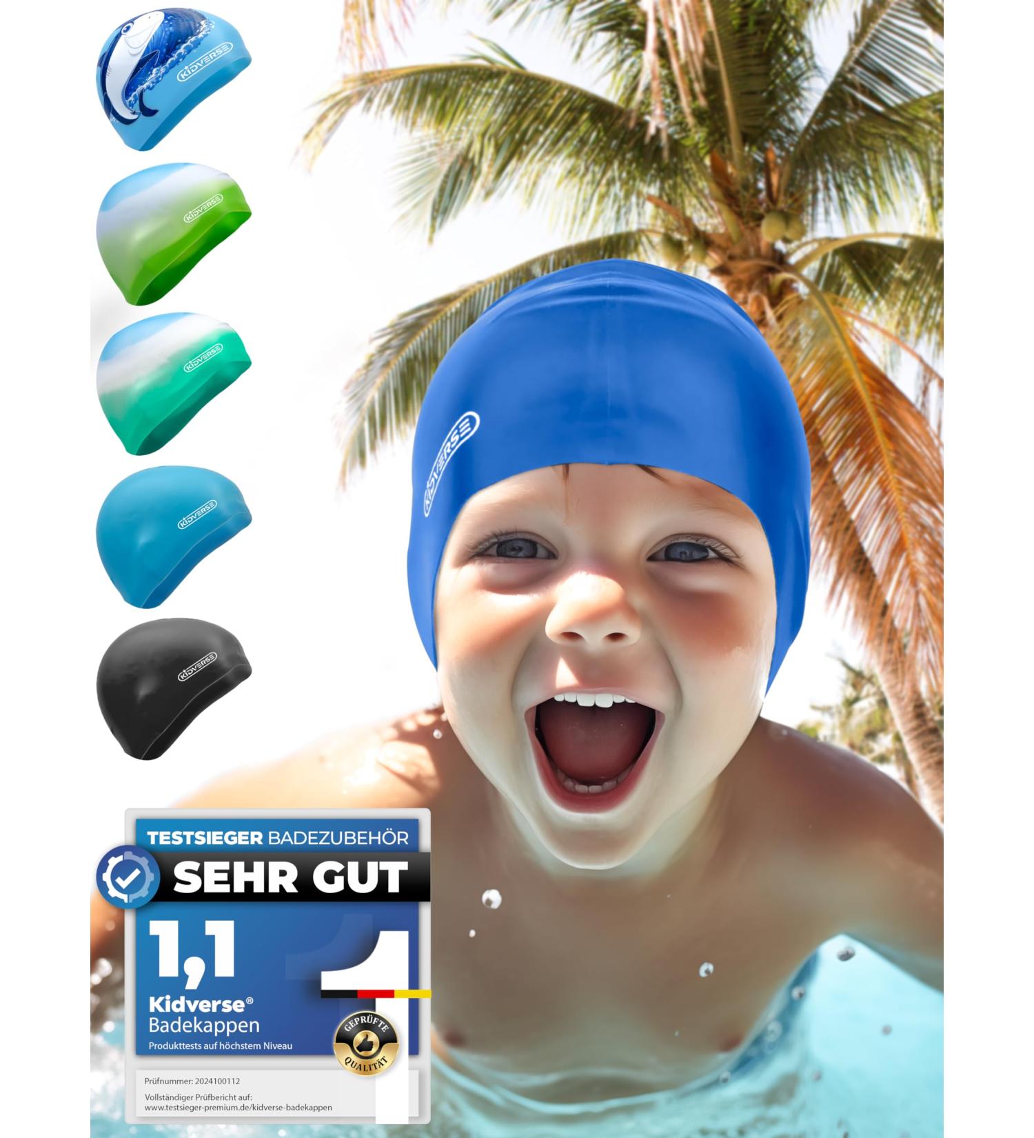 Buy Kidverse Waterproof Bathing Cap for Kids | UV Protection & Non-Slip Design - Dark Blue Silicone Swimming Cap - Buy Online on GoSupps.com