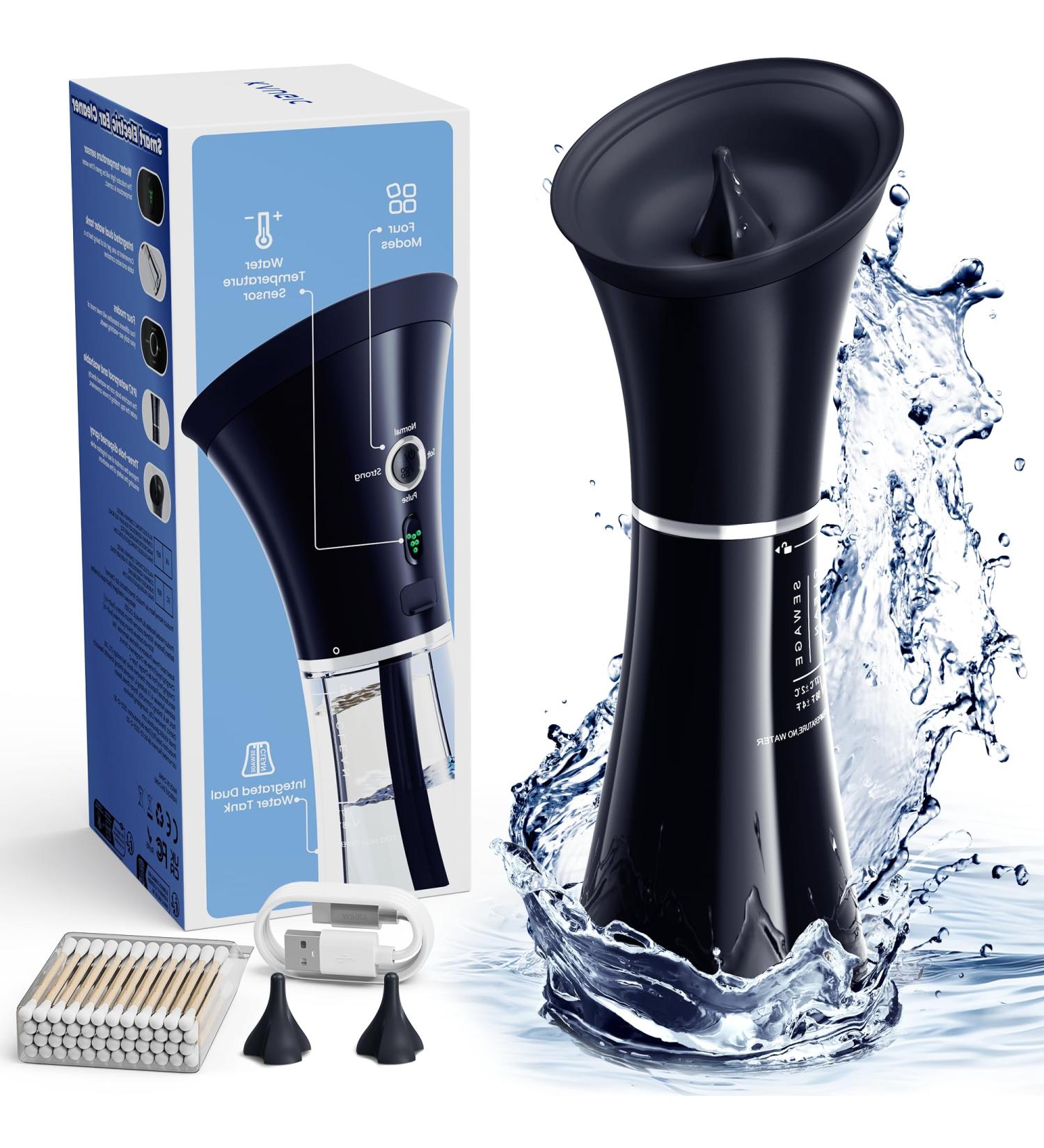 Upgraded Ear Wax Removal Kit - Safe Ear Cleaner with Temperature Sensor IPX7 FSA/HSA Eligible USB-C Cable | Effective Ear Irrigation in Black - Buy Online on GoSupps.com