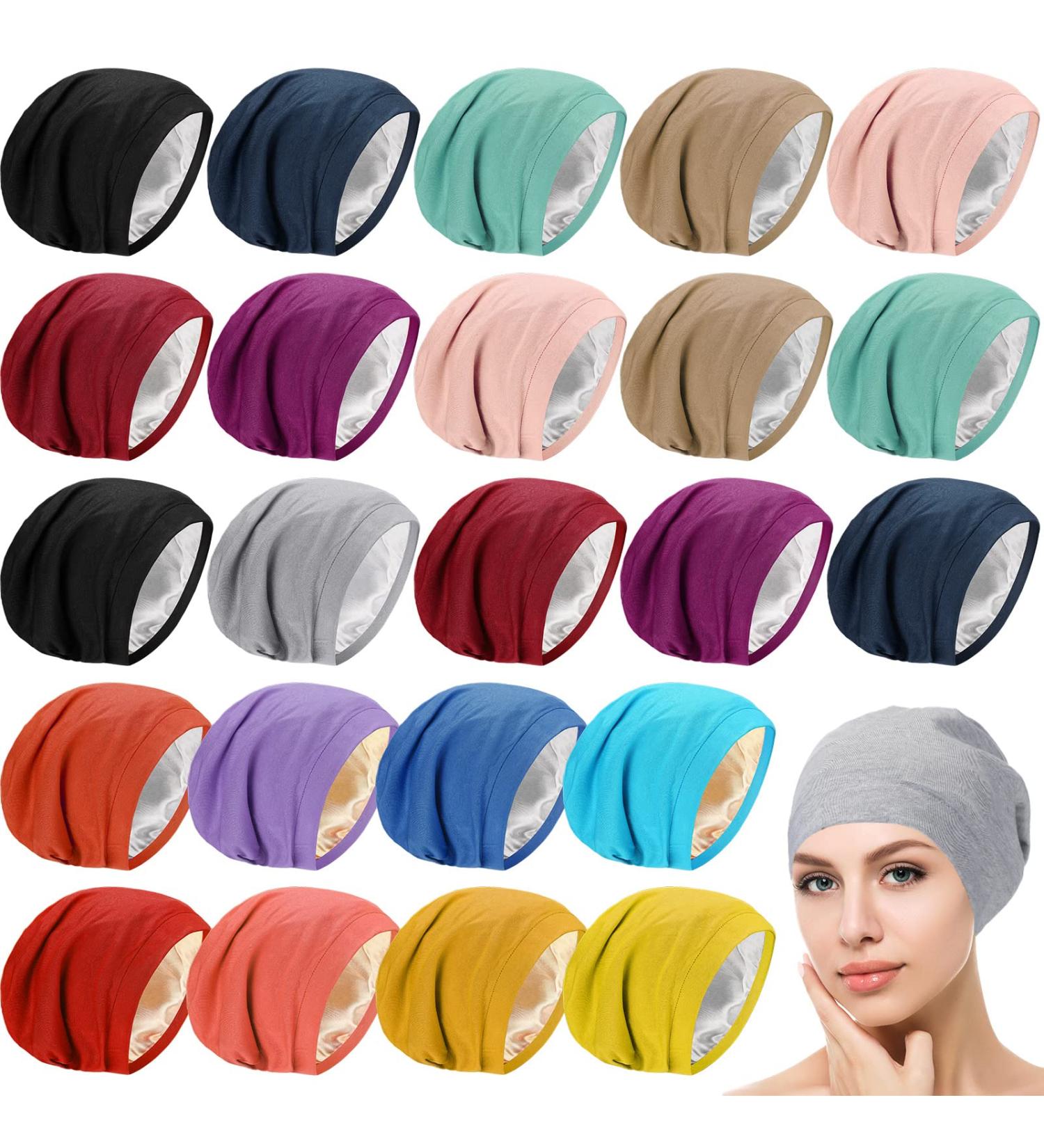 Adjustable Satin Lined Sleep Cap - 24 Pieces Sleeping Beanies for Adult Men and Women - Slouchy Beanie Hat Hair Wrap Cover - Frizzy Curly Hair Solution - One Size, 16 Colors - Buy Online on GoSupps.com