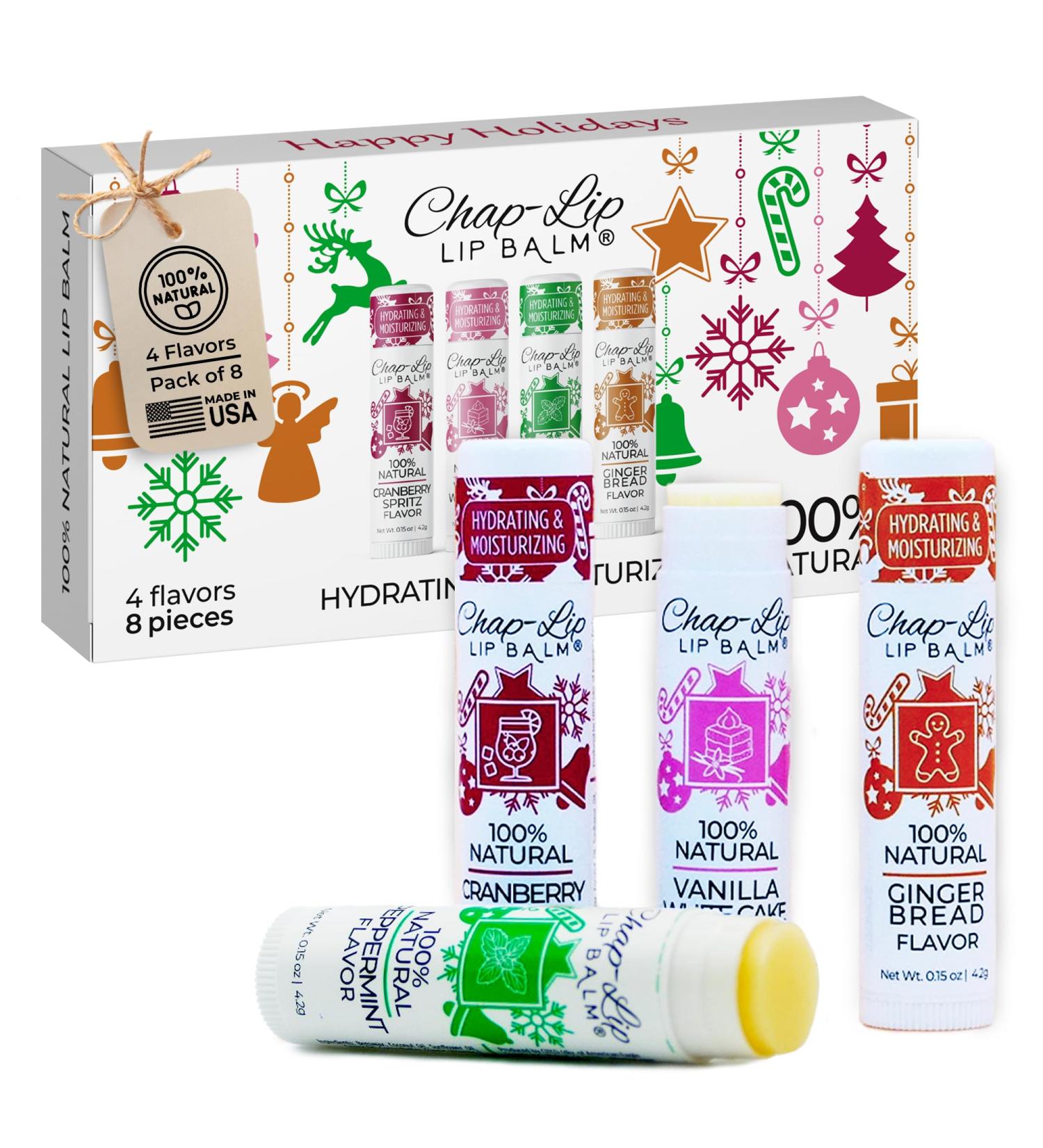 100% Natural Lip Balm Set - Beeswax Natural Christmas Gifts for Her - Ideal Gift for Women - Lip Moisturizer for Dry Lips, Cocoa Butter - Petroleum Free Pack of 8 Holiday Collection 8 Count (Pack of 1) - Buy Online on GoSupps.com
