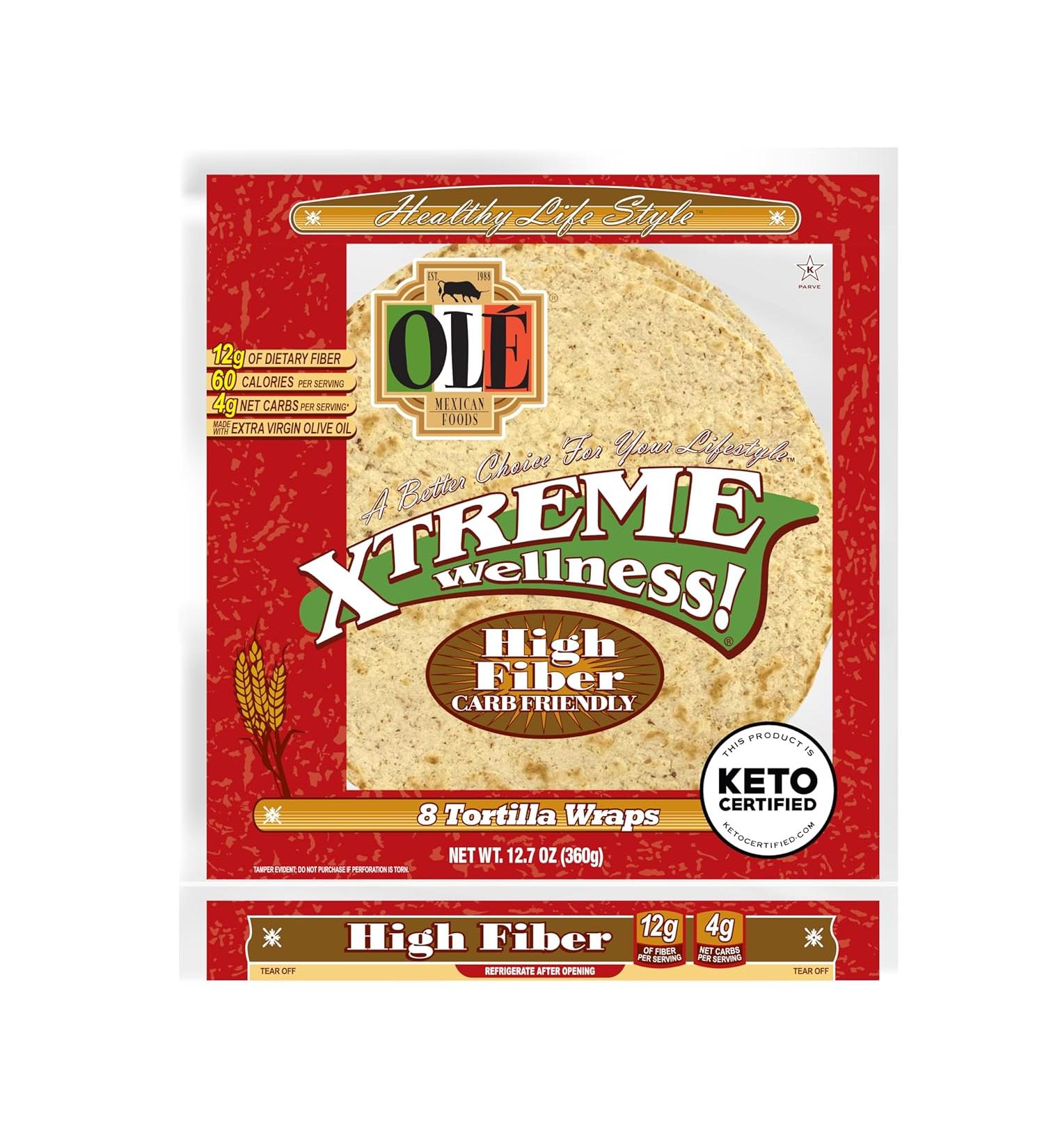 Ol Xtreme Wellness High Fiber 8 Flour Tortillas, 8 Count (Pack of 6) - Keto Certified & Carb Lean - Buy Online on GoSupps.com