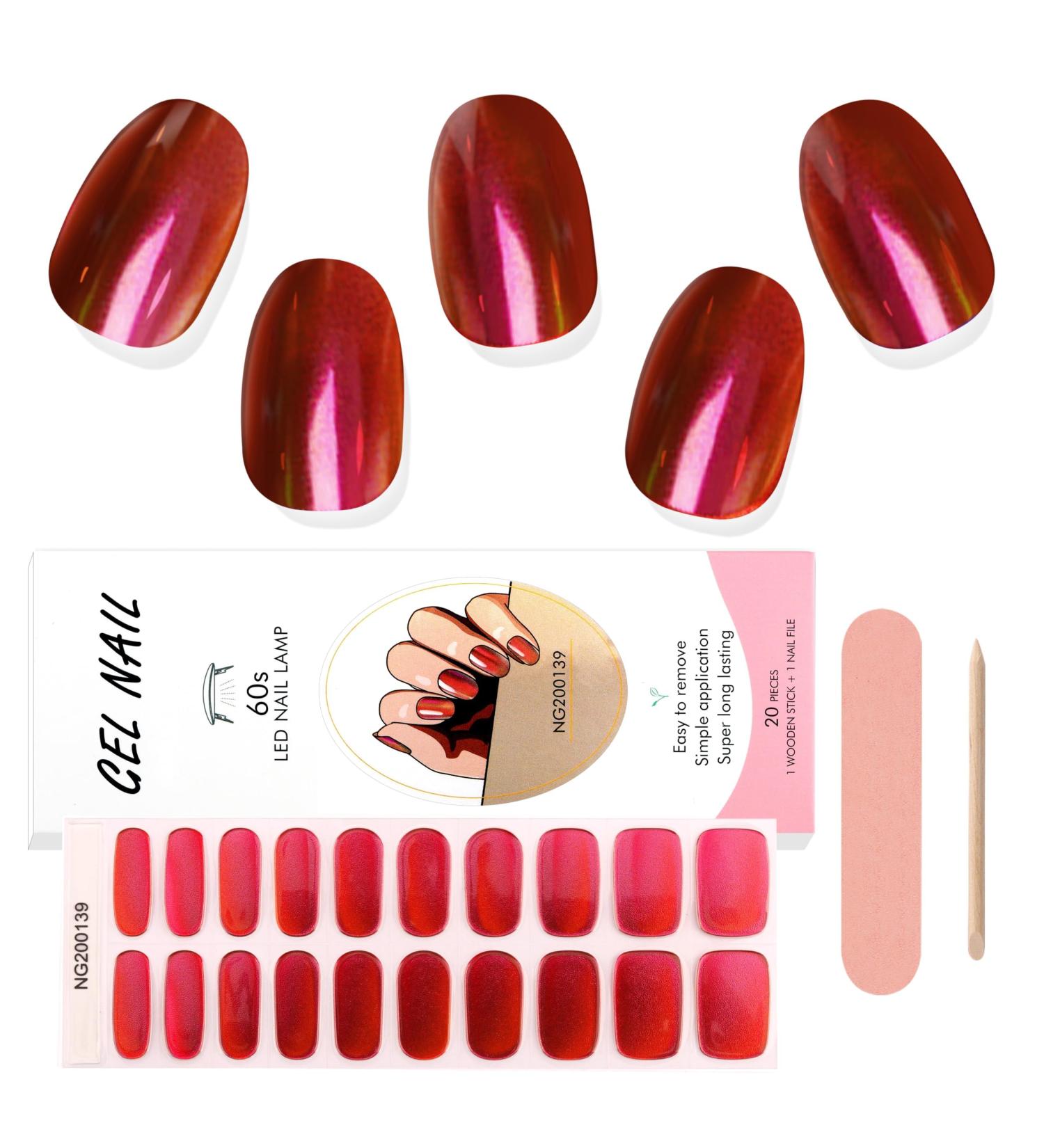Kalolary Red Chrome Gel Nail Strips - Metallic Nail Wraps for Christmas & New Year | Long Lasting Salon Quality | International Shipping - Buy Online on GoSupps.com
