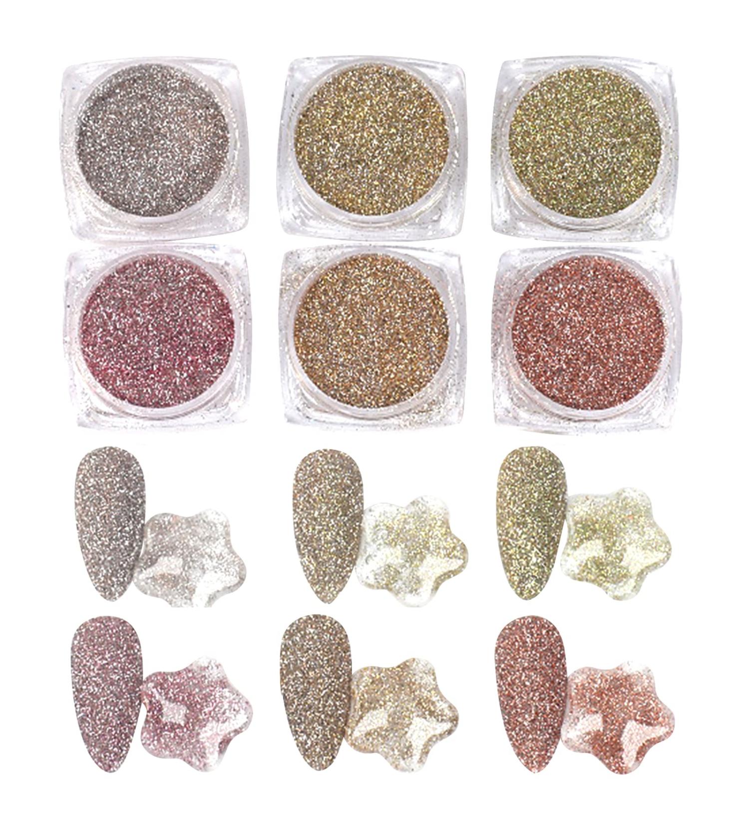Super Shine Nail Glitter Powder - Diamond Glitter for Nails | 6 Boxes of Gold Sequin Nail Art Decoration - Buy Online on GoSupps.com