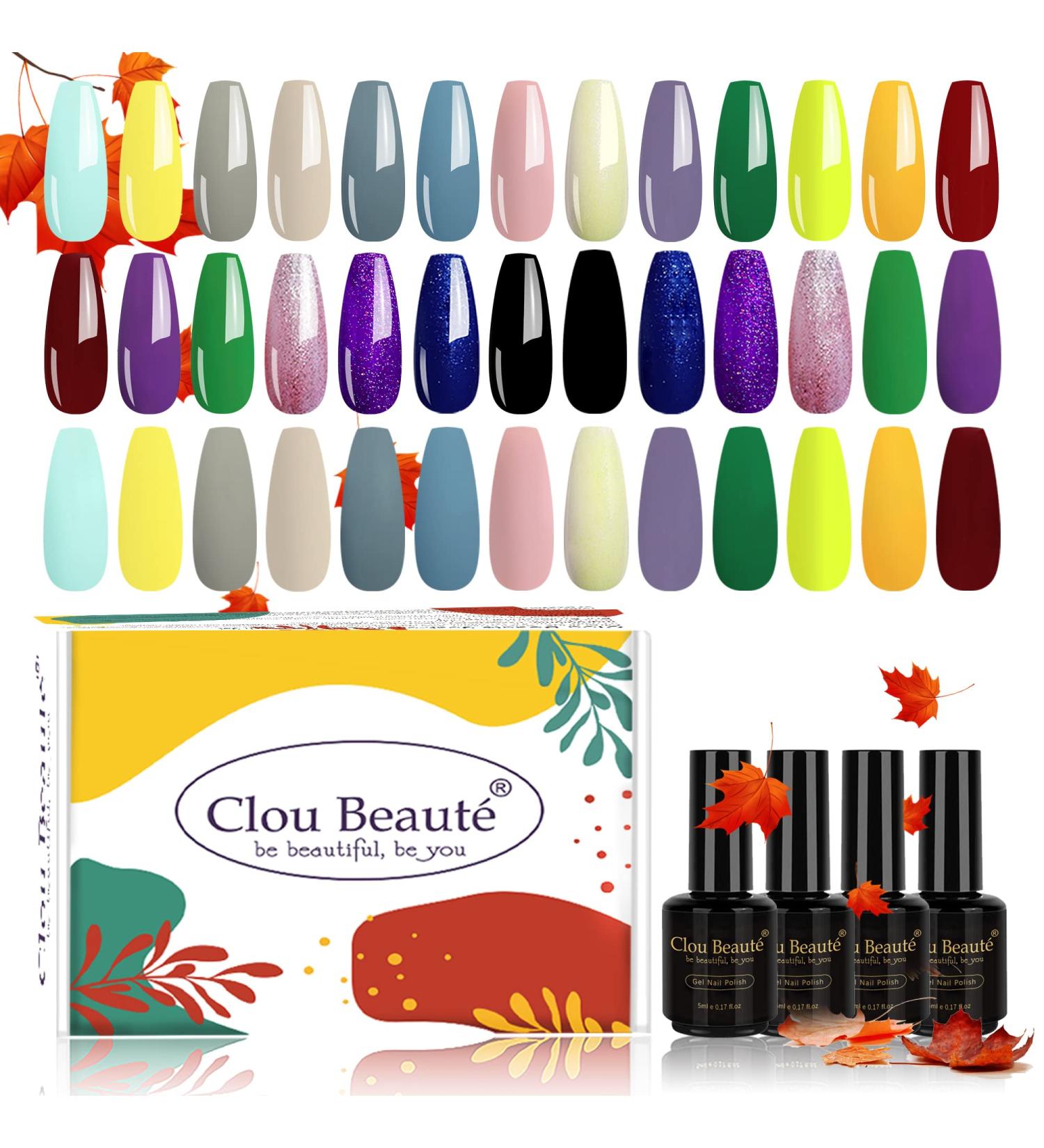 Clou Beaute 20 Colors Gel Polish Set | All Season Holiday Nail Art Beauty Set | Soak Off Pink Red Green Blue Golden Glitter | Gifts for Women - Buy Online on GoSupps.com