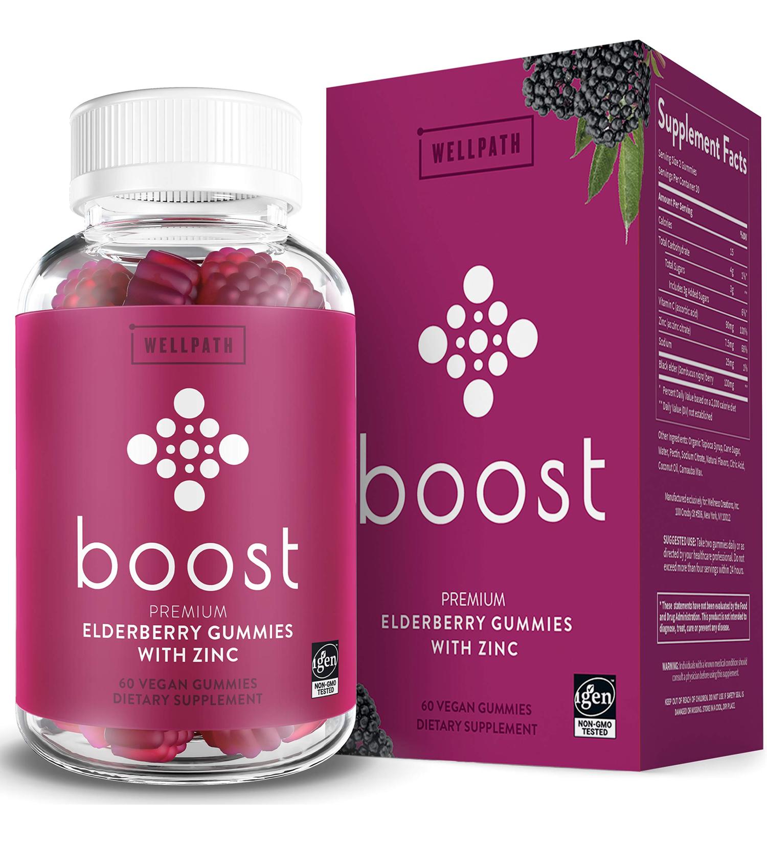 Boost Premium Elderberry Gummies with Zinc & Vitamin C - Non-GMO Vegan, 60ct - Buy Online on GoSupps.com