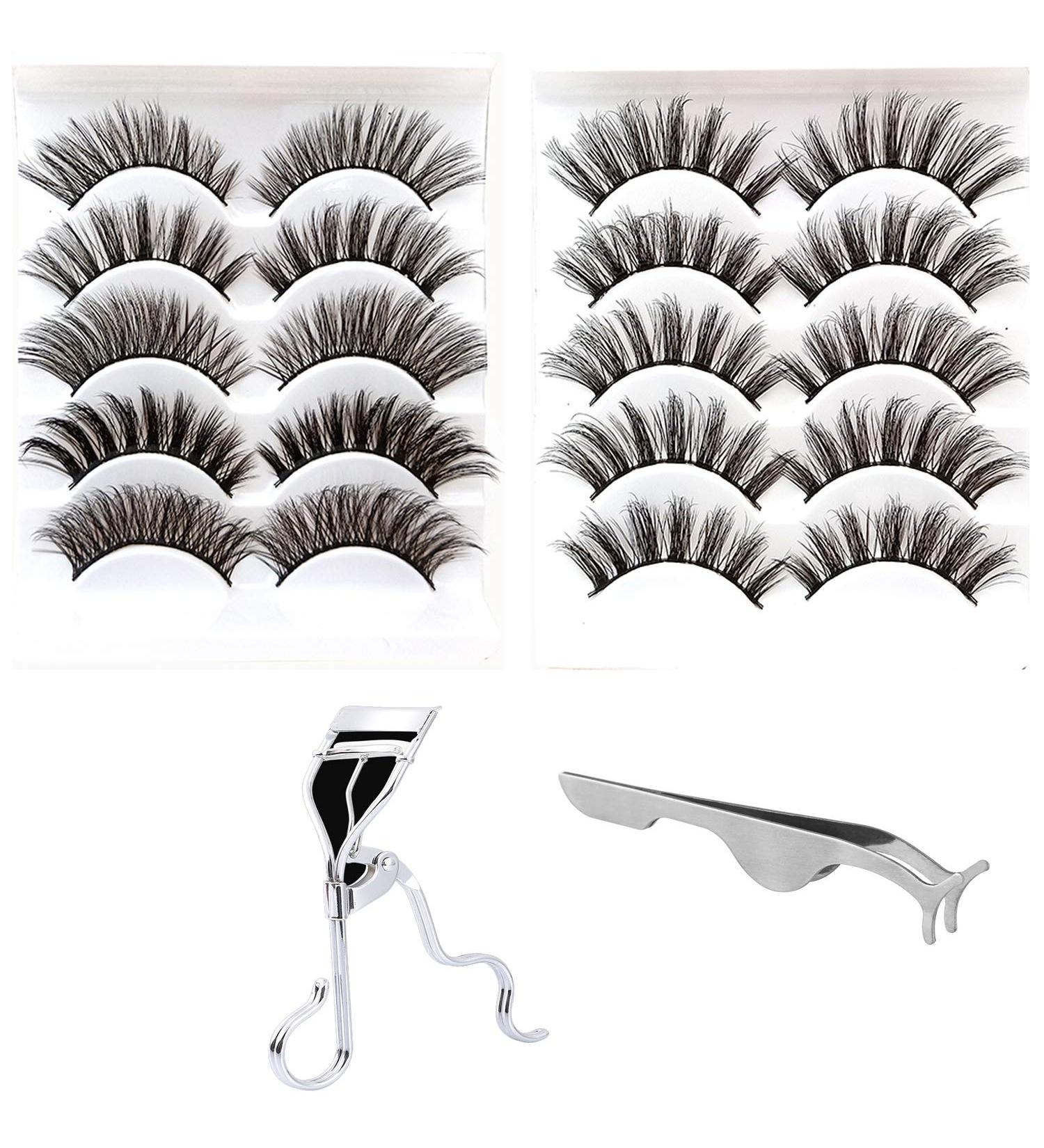 CINLITEK 10 Pairs 5 Styles Natural False Eyelashes Set - Reusable 3D Handmade Mink Lashes for Natural Look | Includes Free Applicator & Curler - Buy Online on GoSupps.com