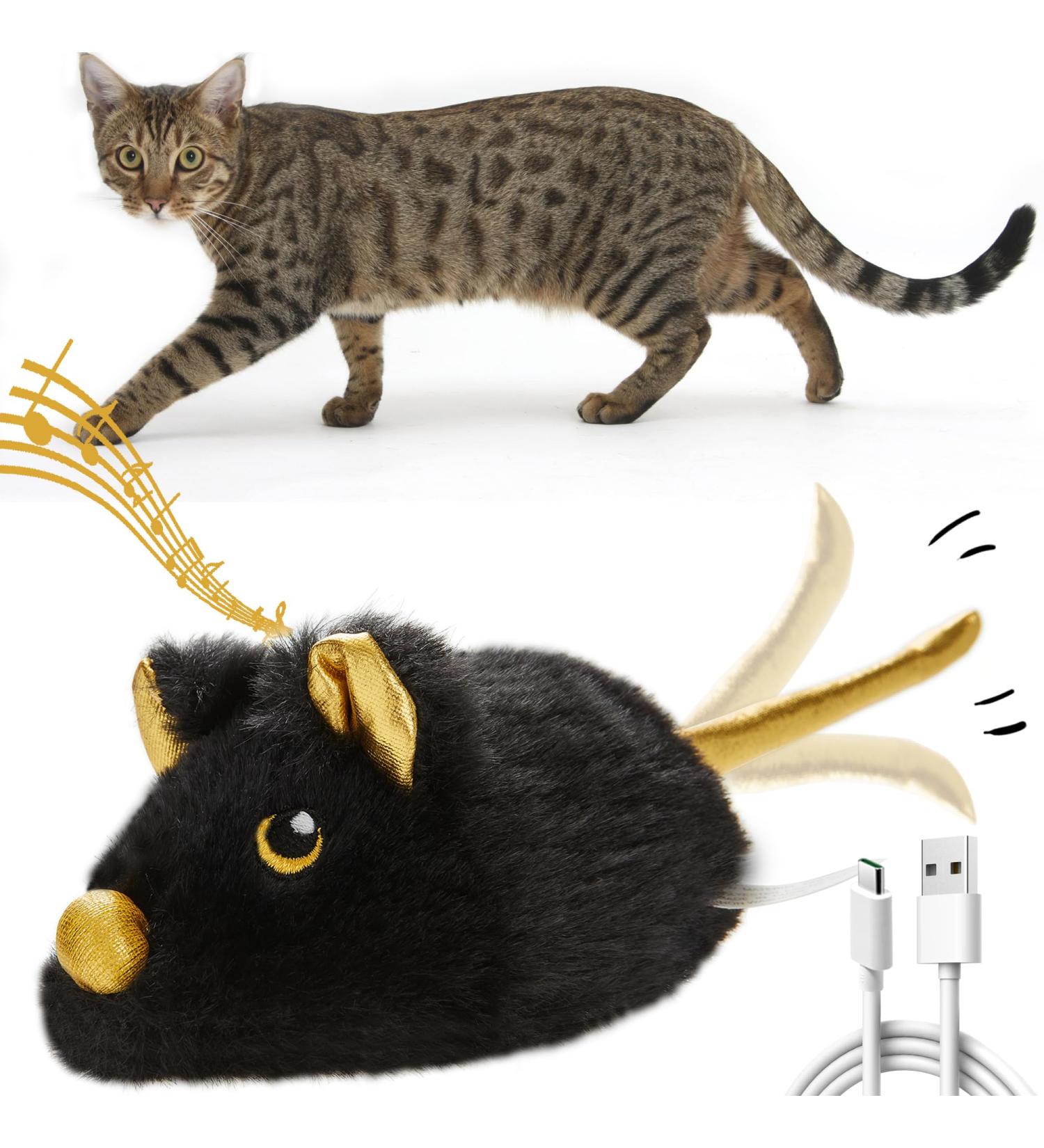 Vealind Interactive Electric Cat Toy - Feather Tail Play Mouse with USB (Black) | Engaging Fun for Cats - Buy Online on GoSupps.com