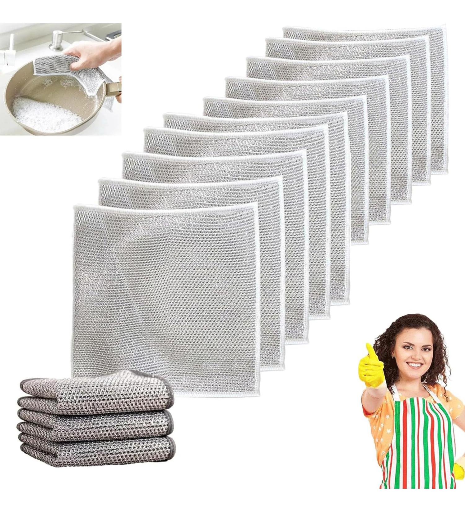 Ancienflow Scrubber Ancienflow Double Stainless Steel Scrubber Double Sided Silver Wire Dishcloth Grey Non-Scratch Scrubbing Wire Dishwashing Rags Double Stainless Steel Scrubber Cloth 10pcs - Buy Online on GoSupps.com