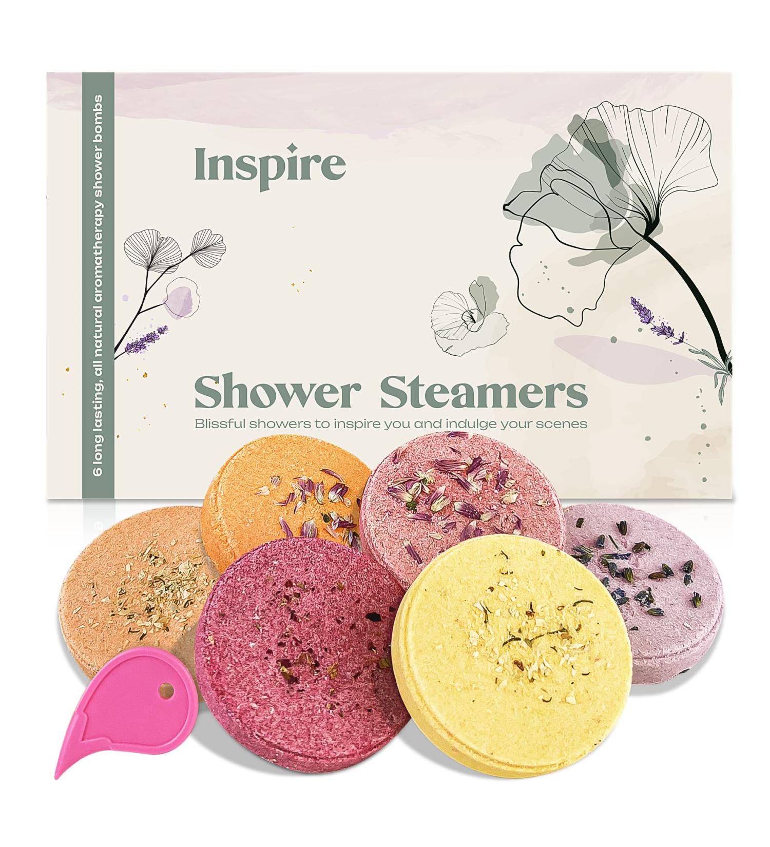 INSPIRE Shower Steamers Aromatherapy - 6 Lavender Essential Oil Shower Bombs for Relaxation & Stress Relief - Perfect Birthday, Graduation, and Self-Care Gift for Mom - Buy Online on GoSupps.com