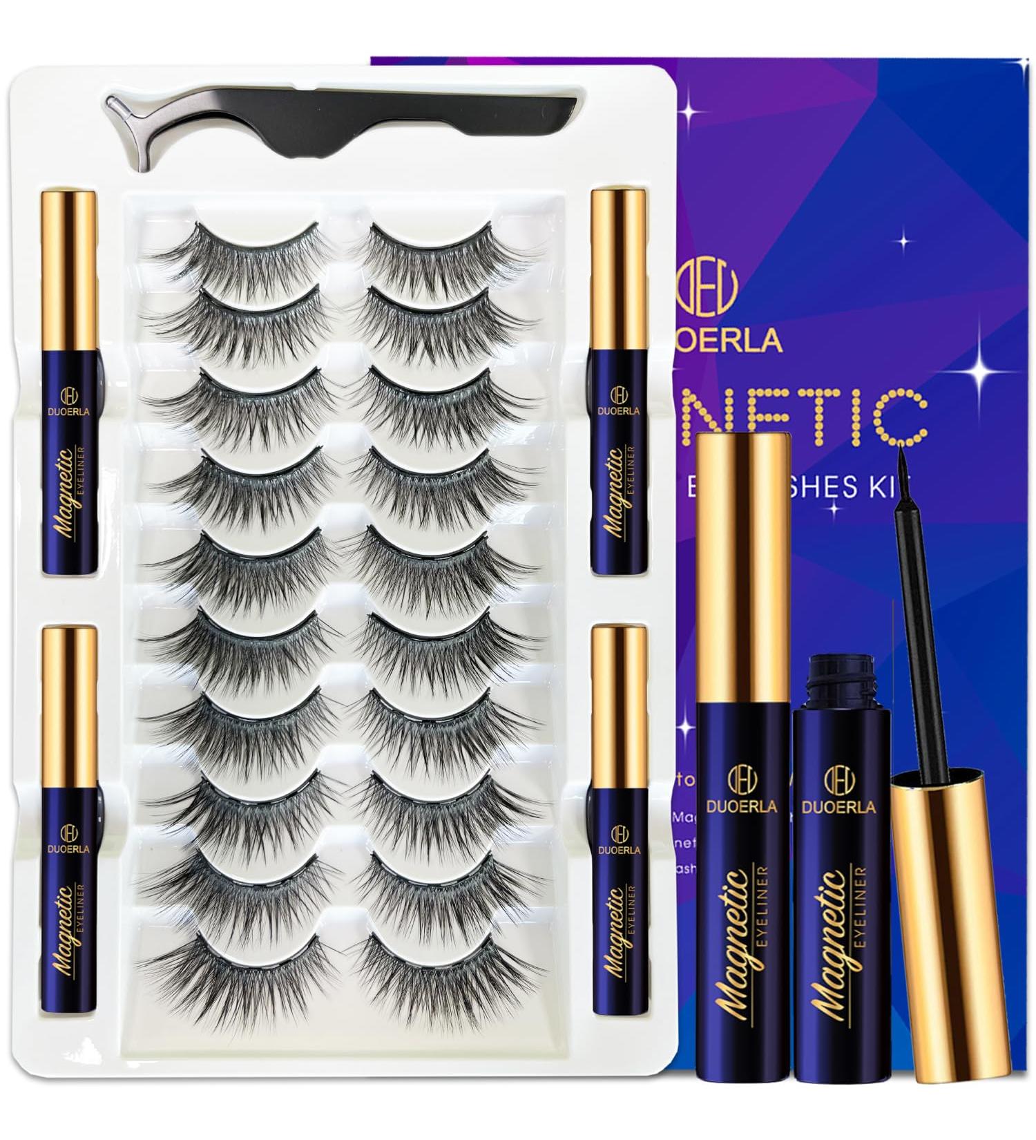 DUOERLA Magnetic Eyelashes - 10 Pairs Wispy Cat Eye Lashes with Eyeliner Kit | Long Lasting Easy Apply Vegan & Cruelty Free - Buy Online on GoSupps.com