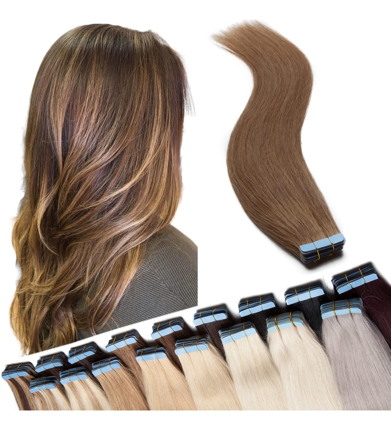 24 inches SEGO Tape in Hair Extensions Human Hair 40 Pieces #6 Light Brown Real Remy Hairpieces Invisible Straight Skin Weft Seamless Natural (100g) - Buy Online on GoSupps.com
