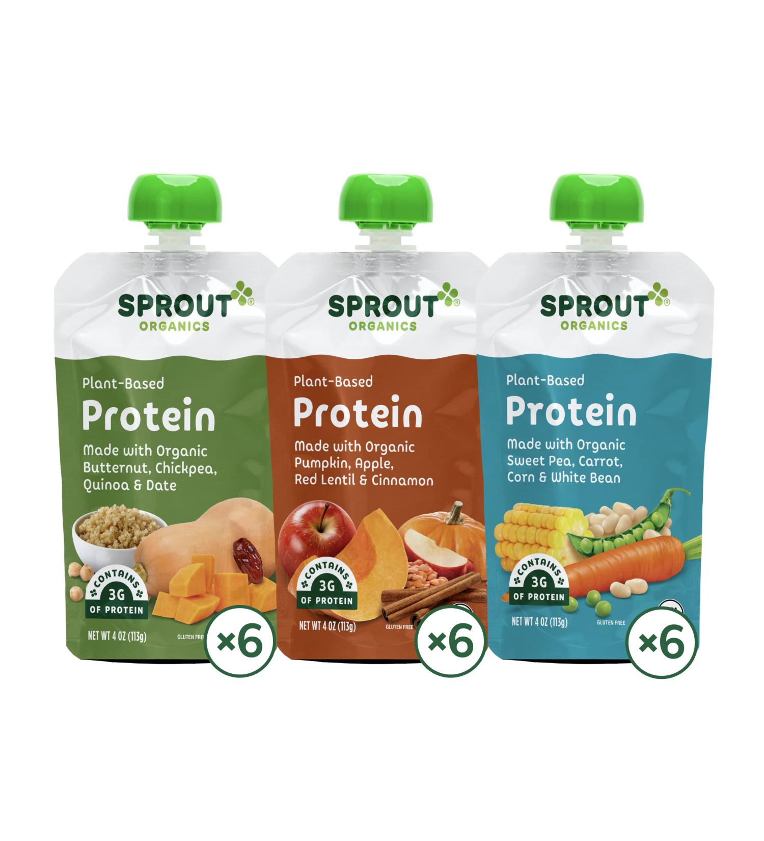 Sprout Organic Baby Food Stage 3 Pouches Variety Pack - Butternut Chickpea Pumpkin, Red Lentil, Sweet Pea White Bean Purees - 4 Oz (Pack of 18) - Buy Online on GoSupps.com