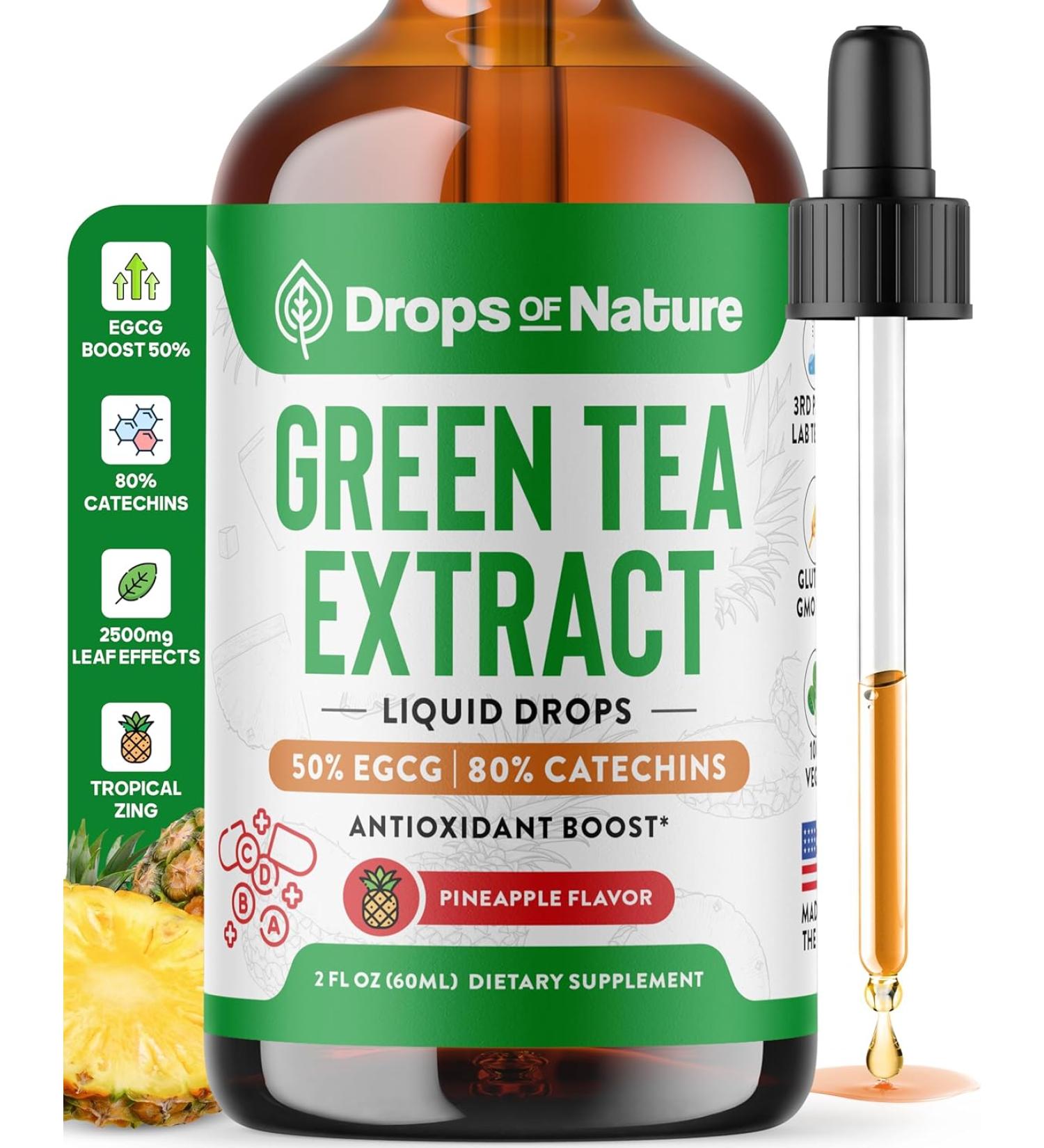 Green Tea Extract Liquid Drops - 1000mg - 50% EGCG - 2 fl. oz. Vegan Antioxidant Supplement for Skin, Heart, Brain Health & Memory Boost - Buy Online on GoSupps.com