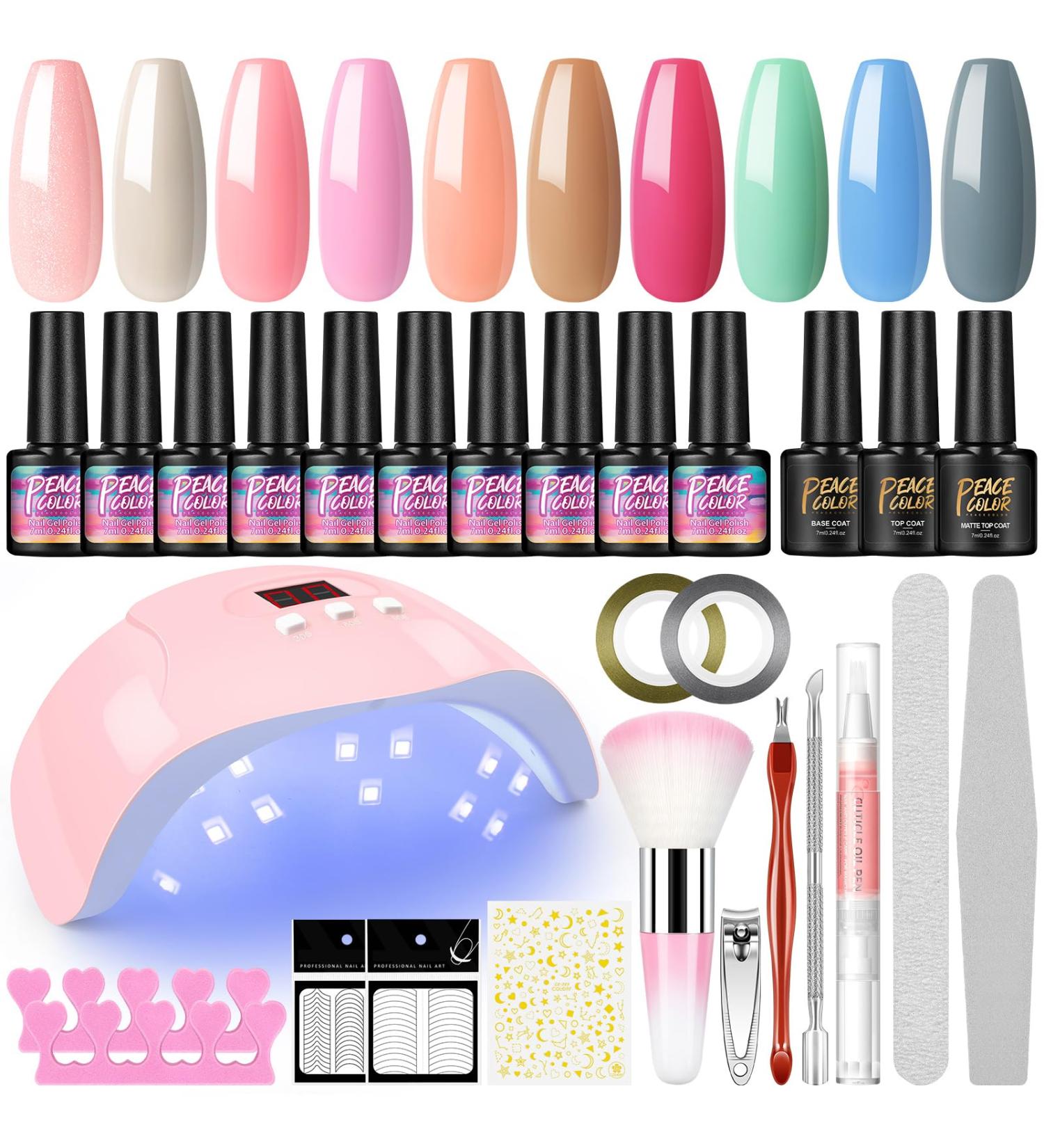 PEACECOLOR Gel Nail Polish Set with Lamp 36W Starter Kit 10PC Pink Green Blue Spring Gel Polish Colors Set with Matte Top Coat Nail Decorations Manicure Tools Gel Manicure Kit Beauty Gift XA-21 - Buy Online on GoSupps.com