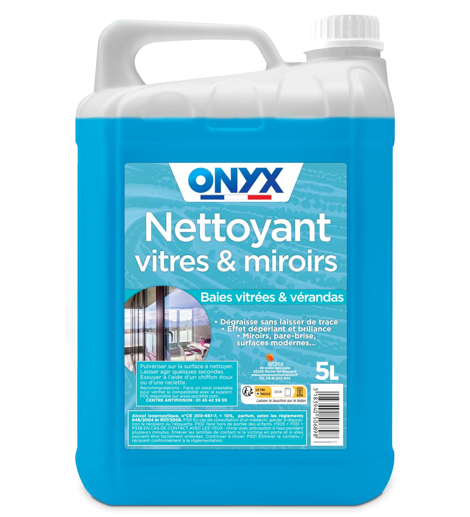 Onyx - Window and Veranda Cleaner - Cleans, Degreases and Shines - WATER-REPELLENT Effect - Made in France - 5L