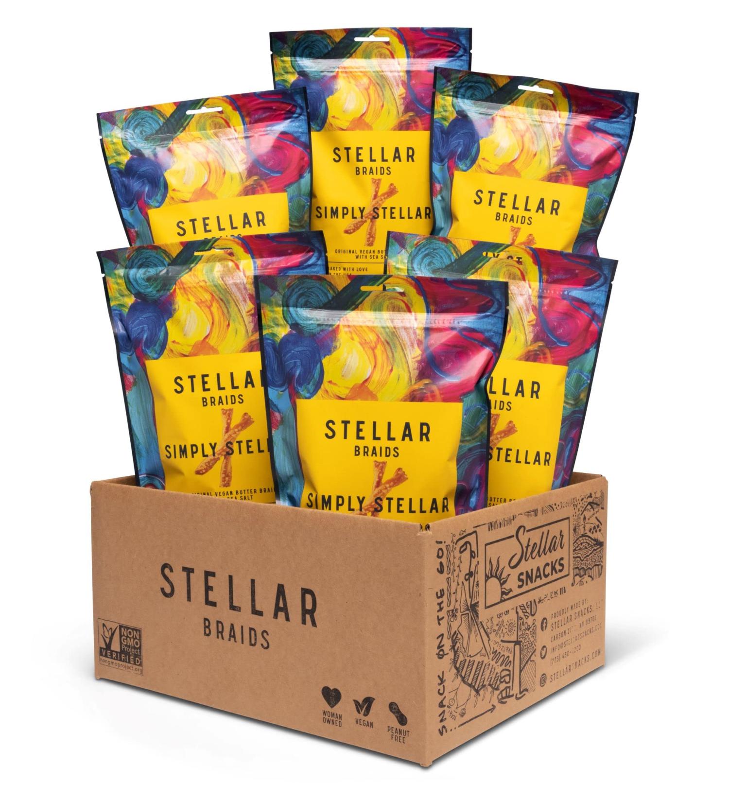 Stellar Pretzel Braids 5oz (Pack of 6) - Vegan Butter Pretzels Non-GMO Woman-Owned by Stellar Snacks - Buy Online on GoSupps.com