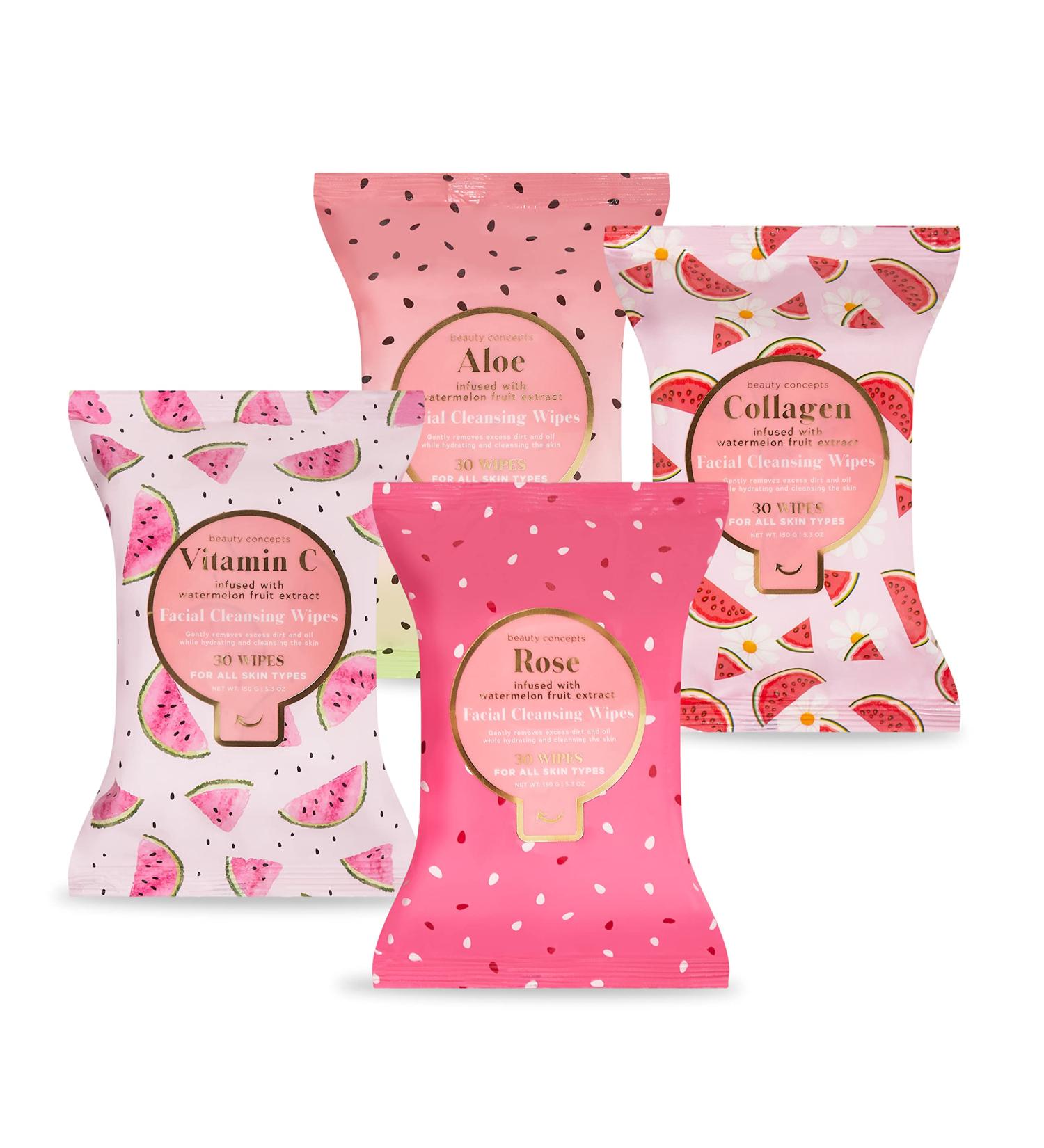 Beauty Concepts Watermelon Facial Cleansing Wipes with Aloe, Vitamin C, Collagen & Rose - Slice of Summer - Buy Online on GoSupps.com