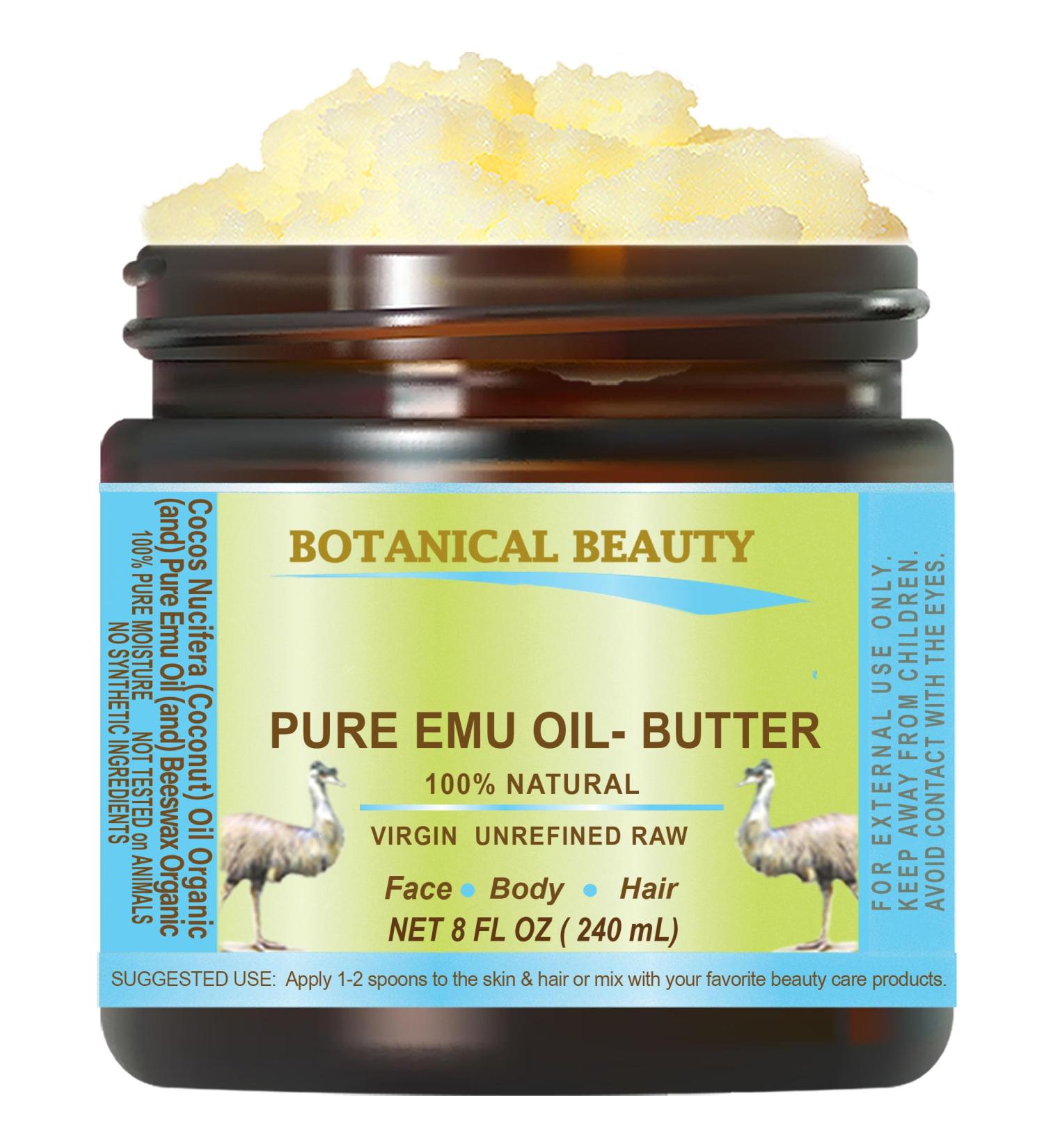 Botanical Beauty PURE EMU OIL BUTTER 100% Natural RAW Virgin Unrefined for Face Body Hands Feet Nails Hair and Lip Care (8 Fl Oz) 8 Ounce (Pack of 1) - Buy Online on GoSupps.com