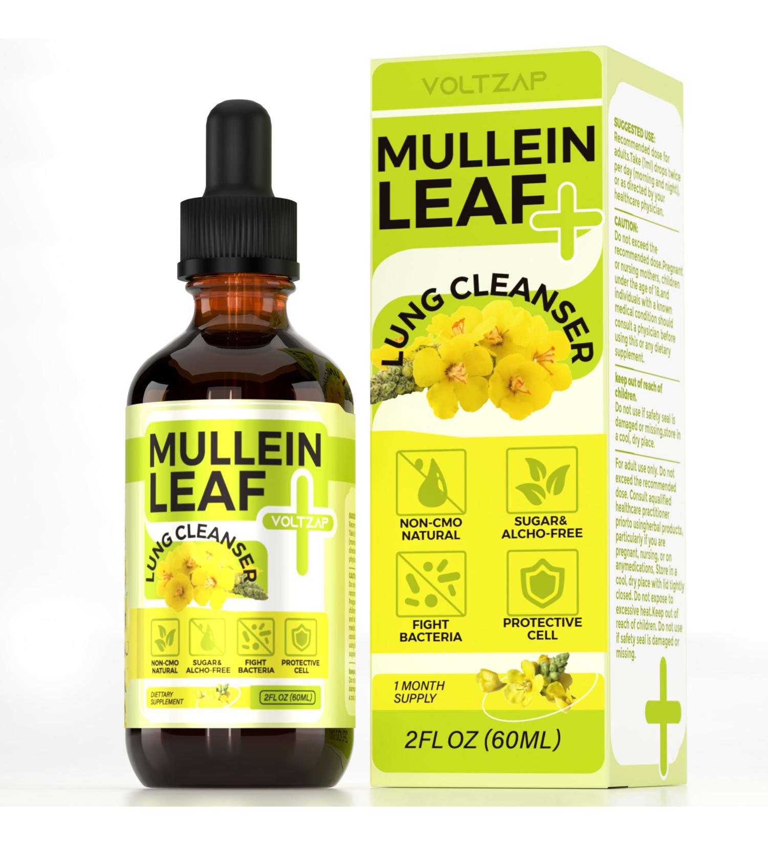 Organic Mullein Drops for Lungs - Herbal Respiratory Support & Bronchial Cleanse - 2 oz Mullein Leaf Extract - Buy Online on GoSupps.com