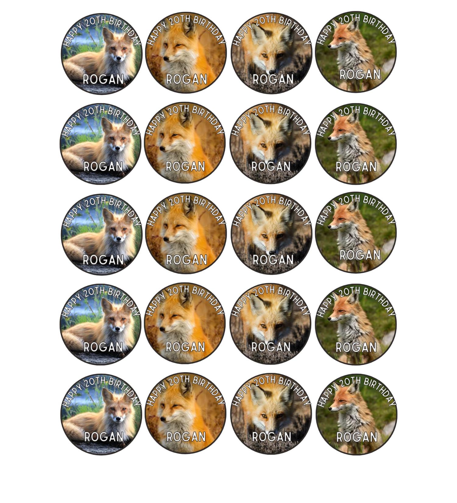 edible 20 x Animal FOX Personalised cupcake toppers UNCUT (WAFER PAPER) Rice Paper