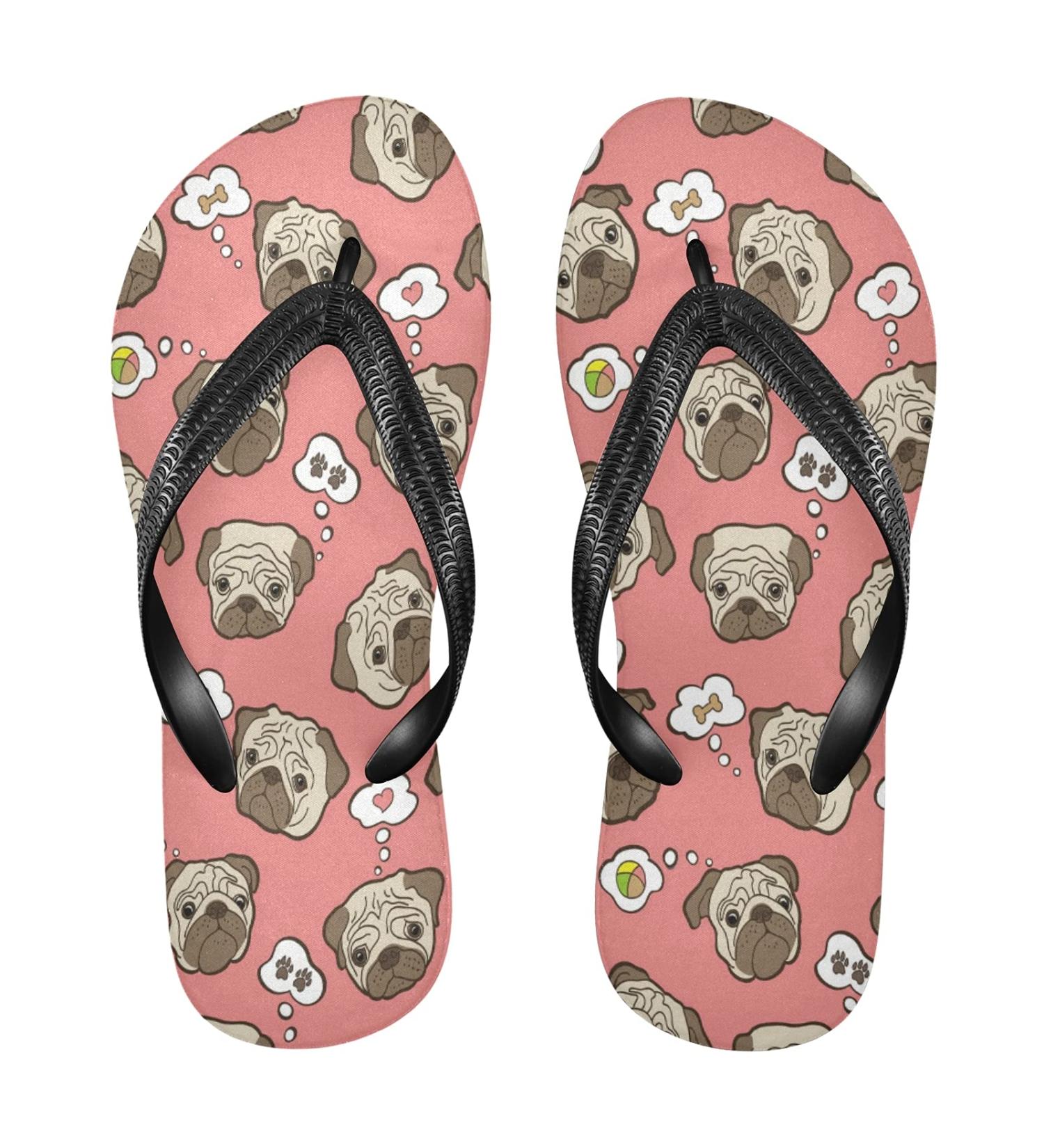 Mnsruu Pug Print Flip Flops | XXL Comfortable Footwear for Home Hotel Spa & Travel - Unisex for Men & Women - Buy Online on GoSupps.com