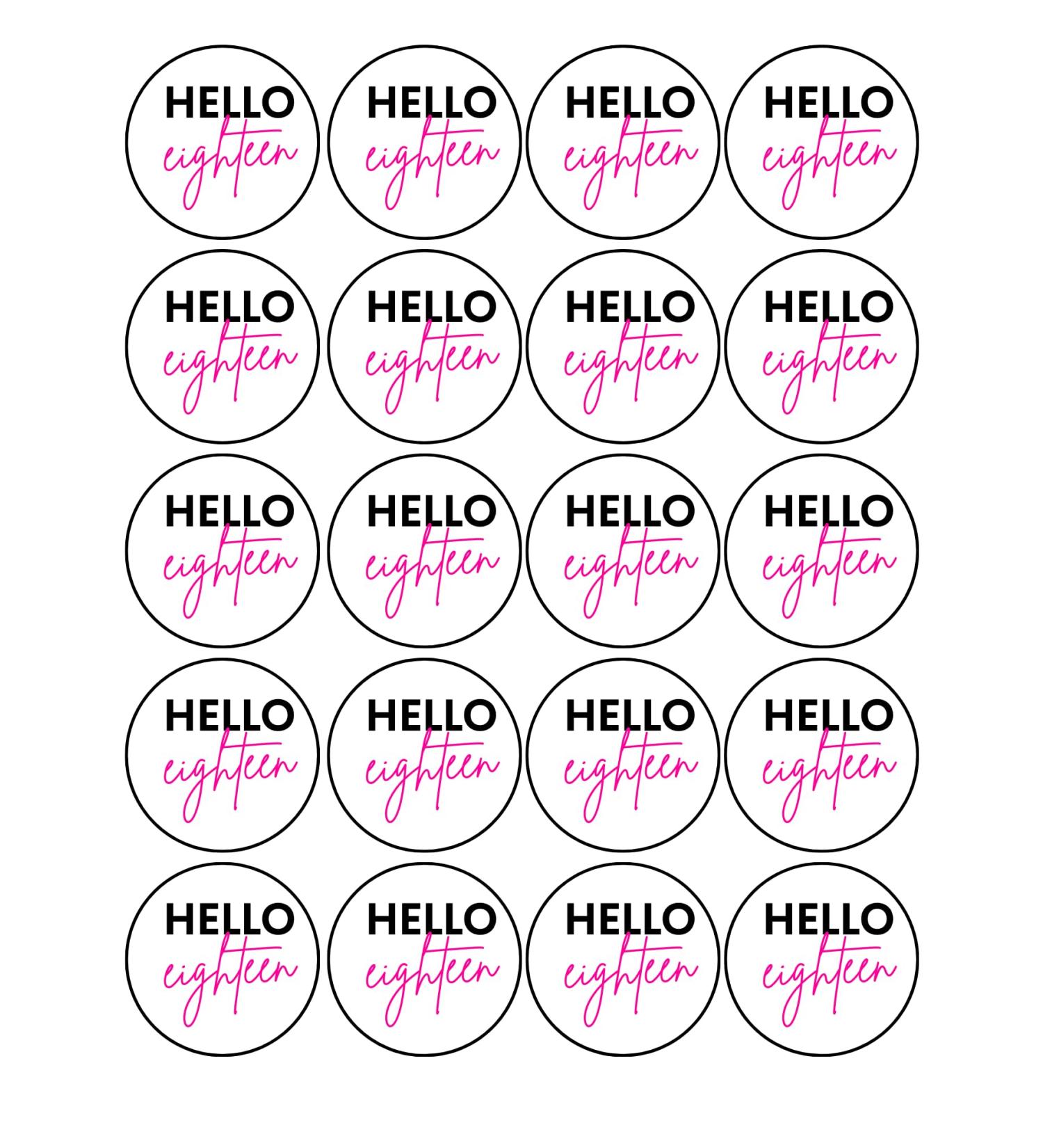 20 x 4.5cm edible 18th Birthday champagne prosecco flute drink toppers uncut HELLO 18