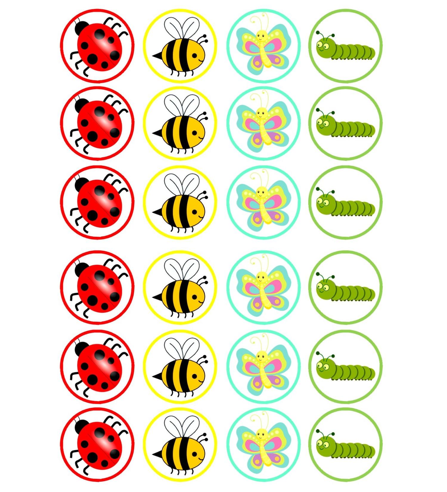 24 Insects Bumble Bee Ladybird Caterpillar Butterfly Edible Cupcake Toppers - wafer card disc cake decorations STAND UP (UNCUT) - Buy Online on GoSupps.com