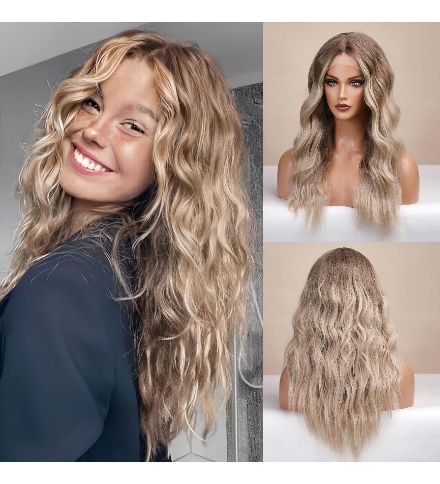 HAIRCUBE Long Ombre Blonde Wavy Lace Front Wig 25 Inches for Women - Synthetic Hand Tied Hair, Middle Part - Buy Online on GoSupps.com