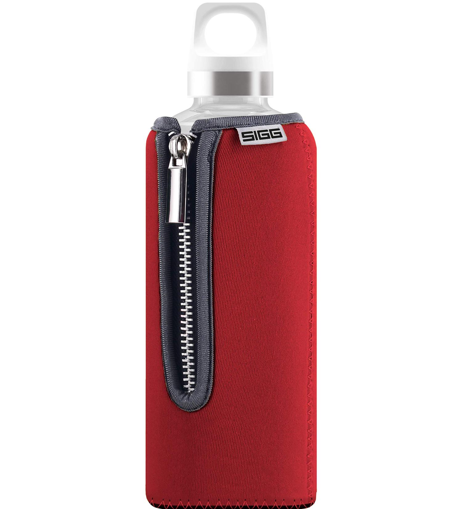 SIGG Glass Water Bottle Stella Red 17 oz - Leakproof with Neoprene Pouch - BPA Free & Dishwasher Safe - Eco-friendly Recycled Glass - Buy Online on GoSupps.com