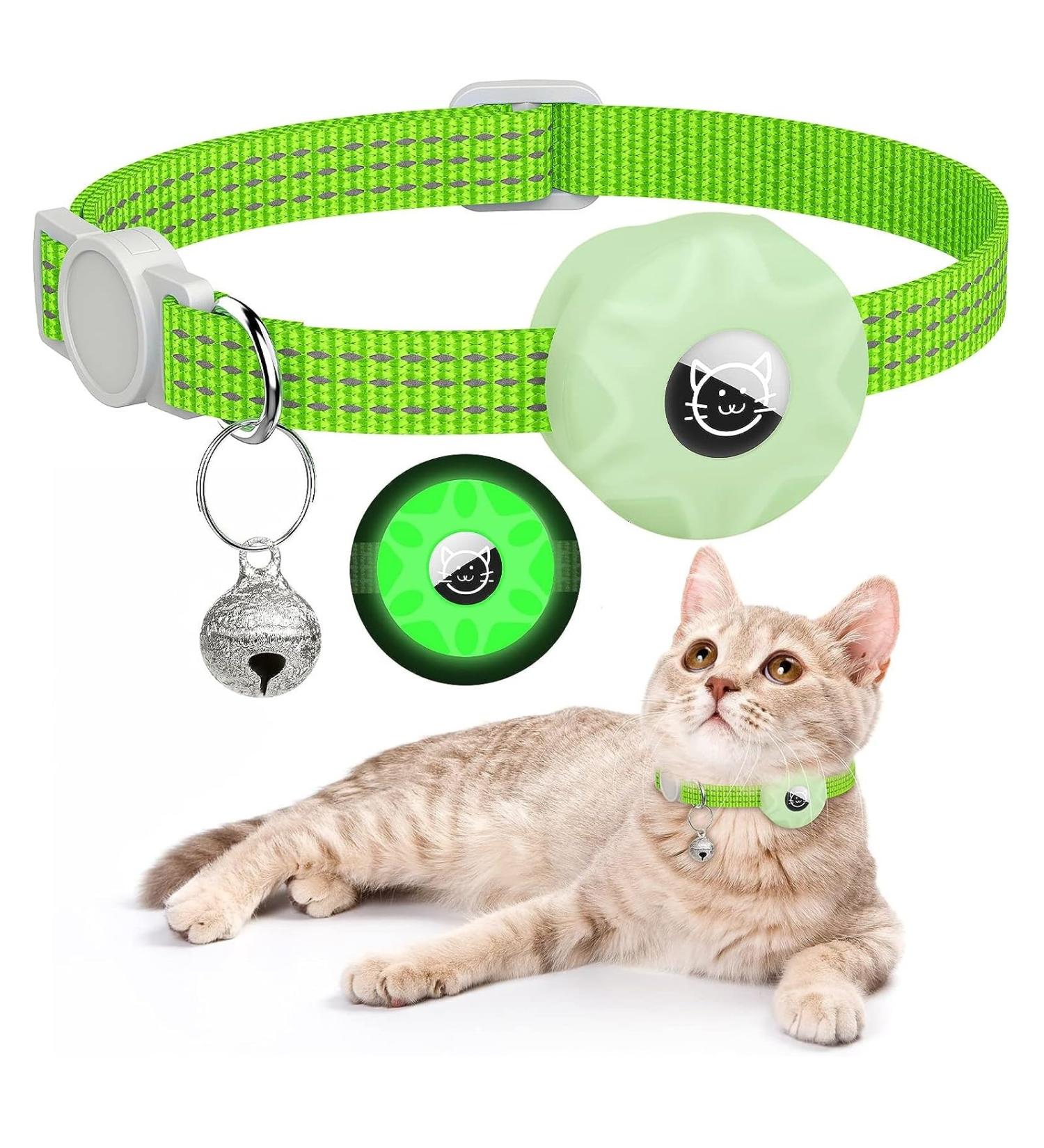 Reflective Airtag Cat Neck Band with Bell - Luminous Green Kitten Collar for Puppies & Cats - Buy Online on GoSupps.com