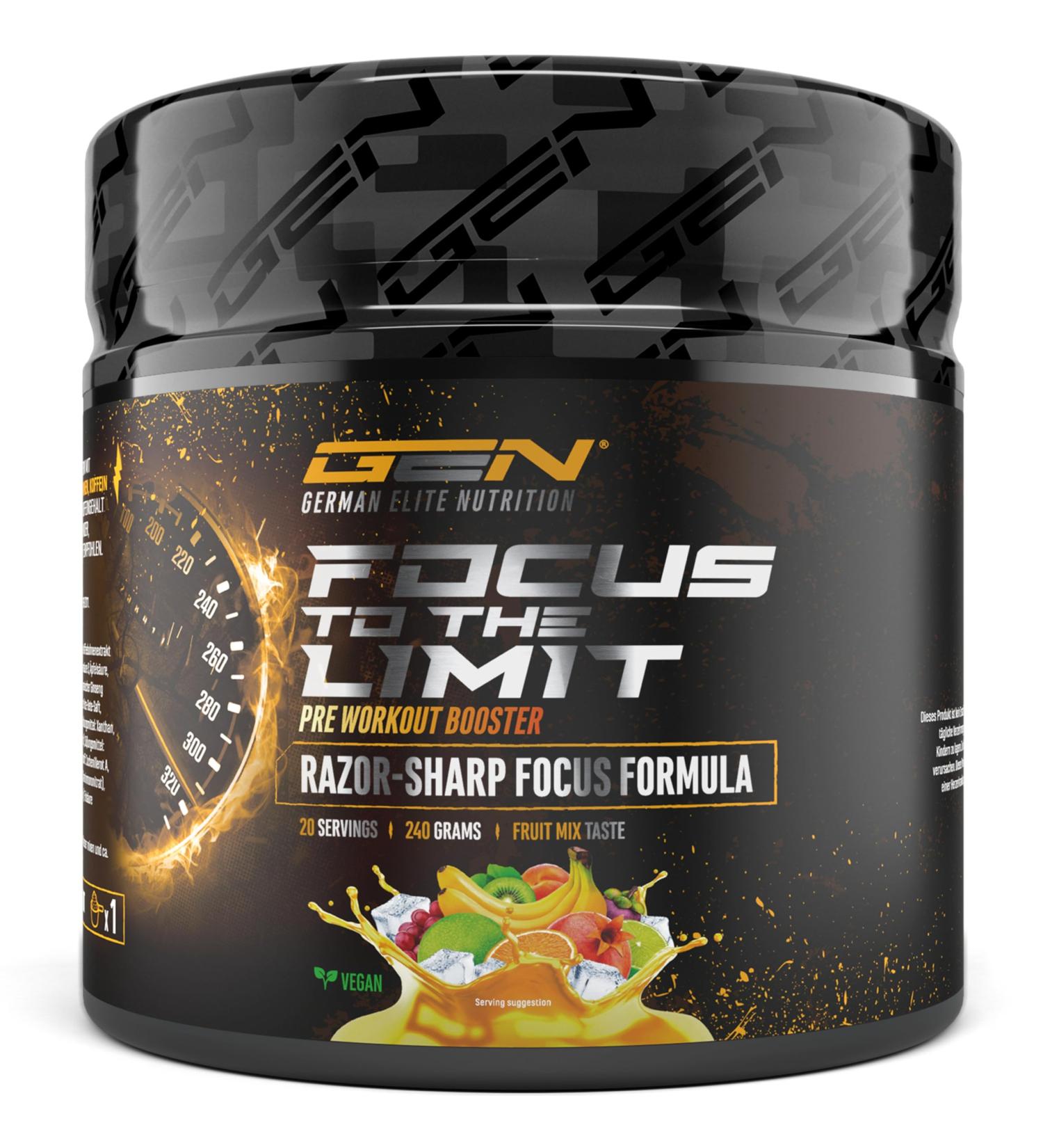 VitamineVersand 24 Focus to the Limit Highdose Pressure with LTyrosine + Turine + Insitol + Ginkgo extract + Citcoala root + Cafeola root + Cafeola root + Caffin & Vitamins 240 g Fruit Mix taste tastes tastes tastes - Buy Online on GoSupps.com