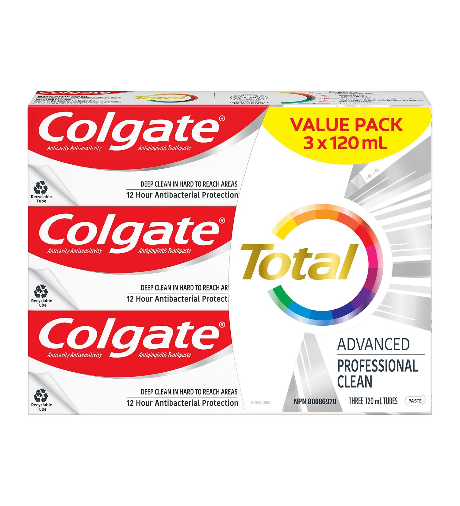 Colgate TOTAL ADVANCED Professional Clean Toothpaste 120 Milliliters 3 Count Amazon Exclusive 120 ml (Pack of 3) Total Advanced Professional Clean - Buy Online on GoSupps.com