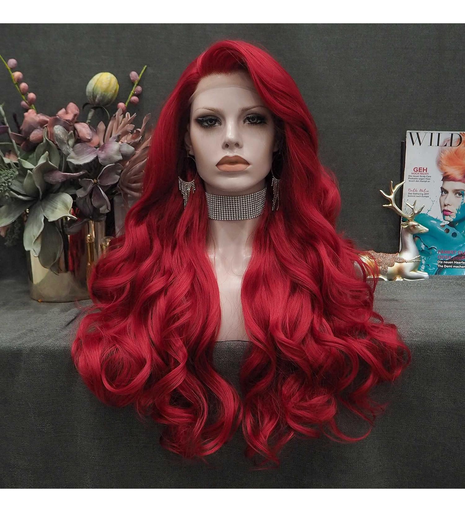 IMSTYLE Red Lace Front Wig 26inch - Long Wavy Synthetic Hair for Women - Natural Hairline - Mera Cosplay & Halloween Party - Heat Resistant - Red 3100 - Buy Online on GoSupps.com