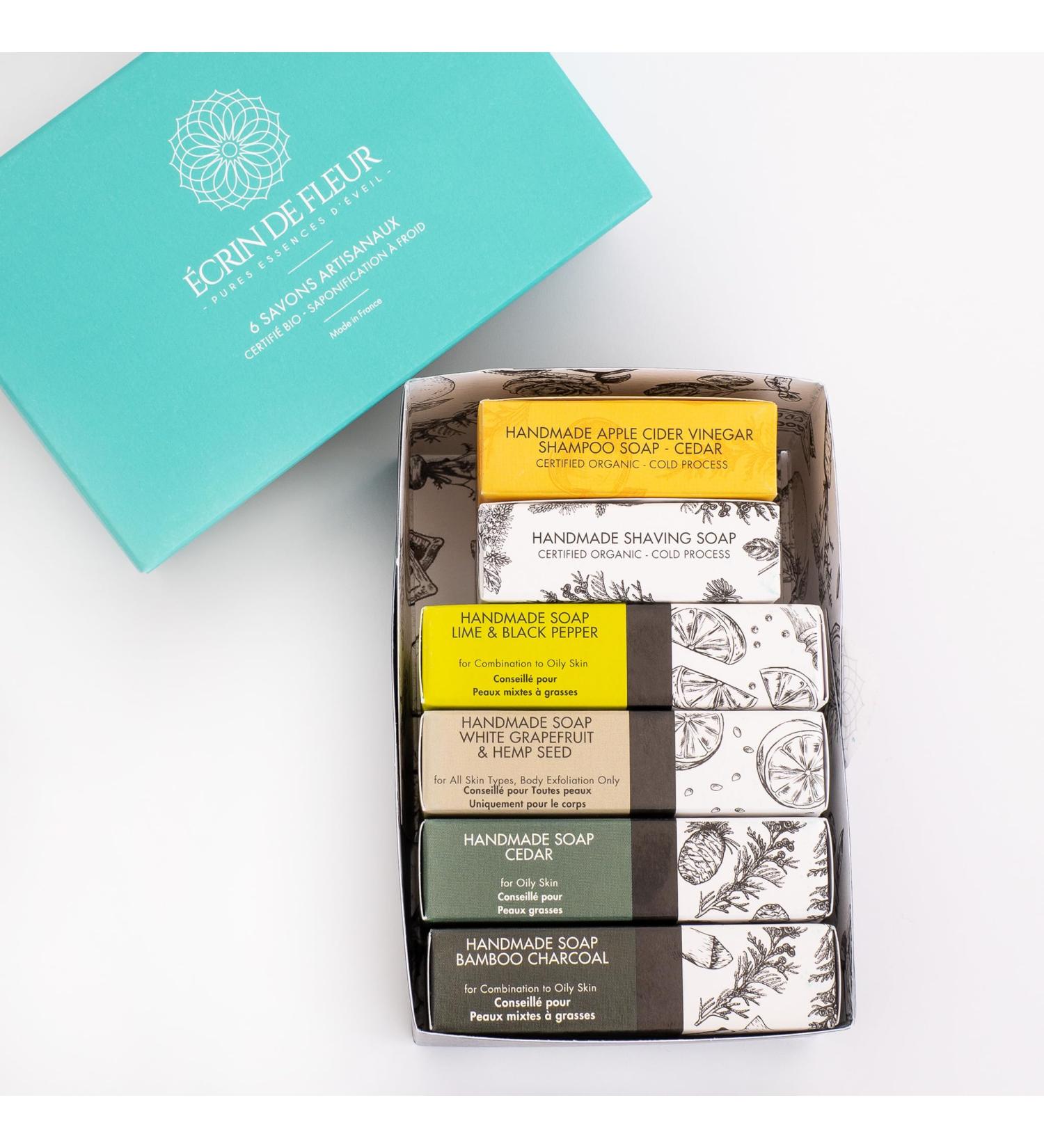  CRIN DE FLEUR Organic Men's Soap 6-pack (Cedar Soap Lime Soap Charcoal Soap Grapefruit Exfoliating Soap Solid Shampoo - Apple Cider Vinegar - Cedar Cedar Shaving Soap) - Buy Online on GoSupps.com