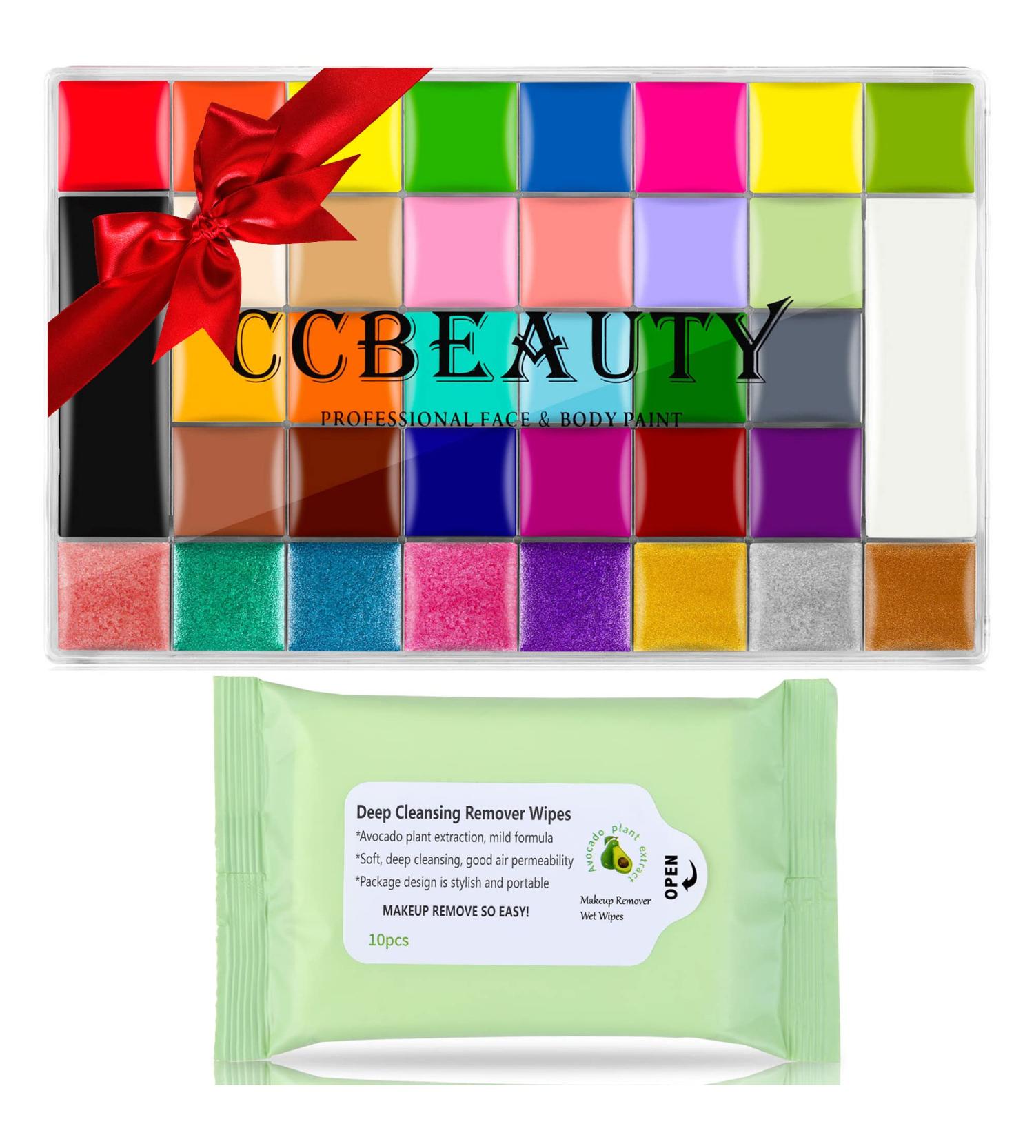 CCbeauty Professional Face Painting Kit 36 Colors + Avocado Cleansing Towel - Halloween Makeup & Cosplay Palette | Sfx Special Effects Makeup Kit - Buy Online on GoSupps.com