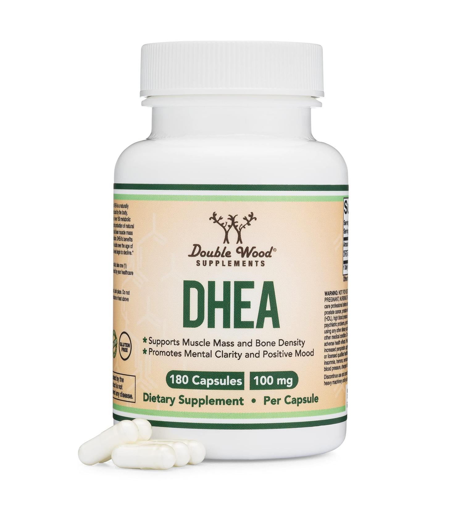 DHEA 100mg | 180 Capsules | Max Strength 6 Month Supply | Third Party Tested | Hormone Balance & Healthy Aging by Double Wood - Buy Online on GoSupps.com