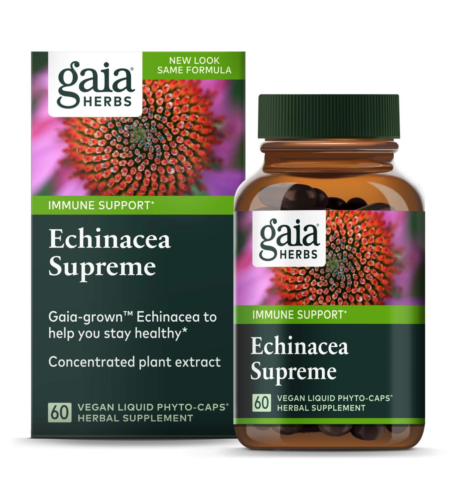Gaia Herbs Echinacea Supreme 60 Vegan Liquid Phyto-Caps | Immune Support & Herbal Supplement - Buy Online on GoSupps.com