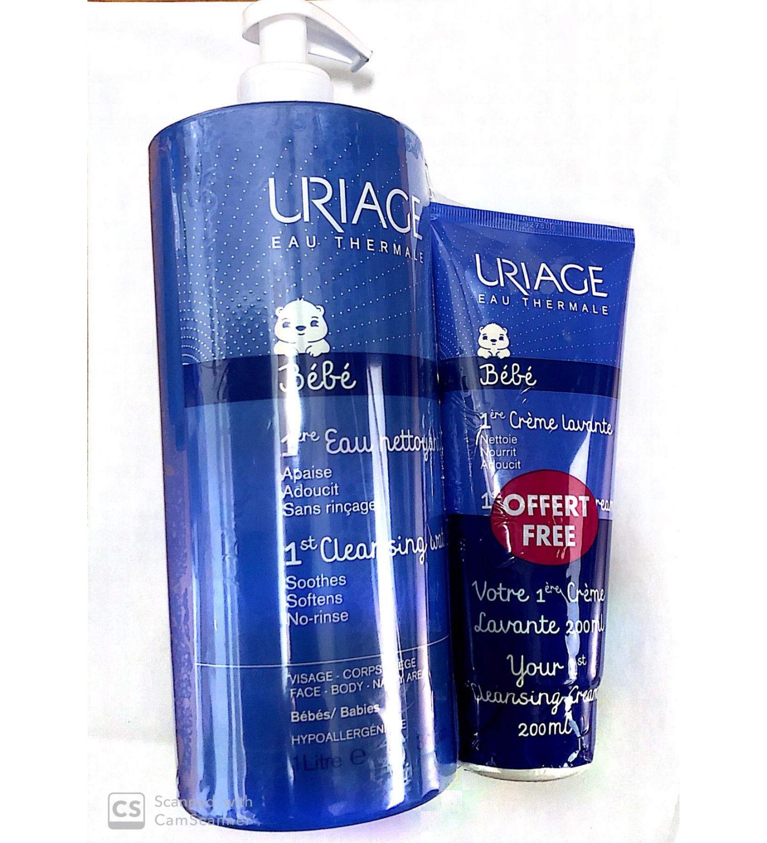 Uriage Baby 1st Cleansing Water Without Rinsing 1 L + 1st Cleansing Cream 200 ml Free