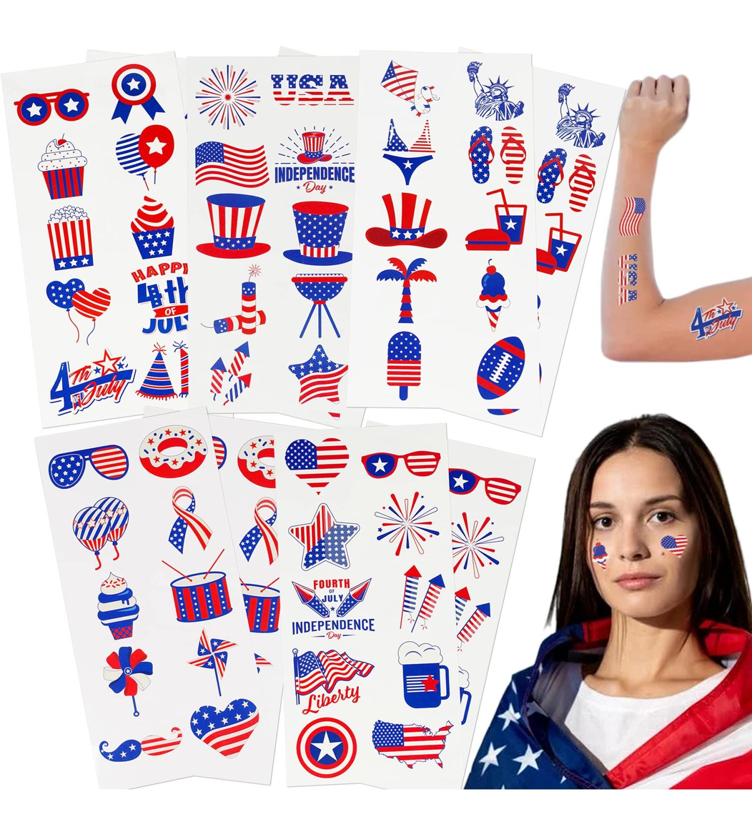 USA Temporary Tattoos - 100 Patriotic Designs for 4th of July Party | American Flag & USA Theme Party Props by Anapoliz - Buy Online on GoSupps.com