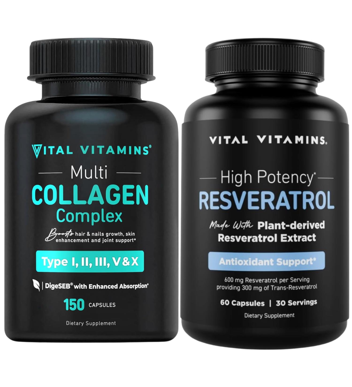 Vital Vitamins Multi Collagen Capsules + Resveratrol Capsules - Buy Online on GoSupps.com