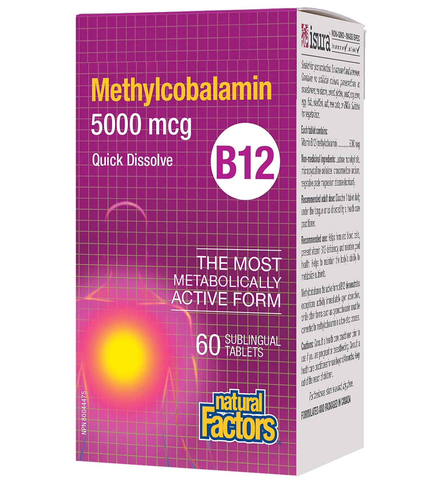 Buy Natural Factors B12 Methylcobalamin 5000 mcg | 60 Chewable Tablets - Boost Energy & Support Nerve Health - Buy Online on GoSupps.com