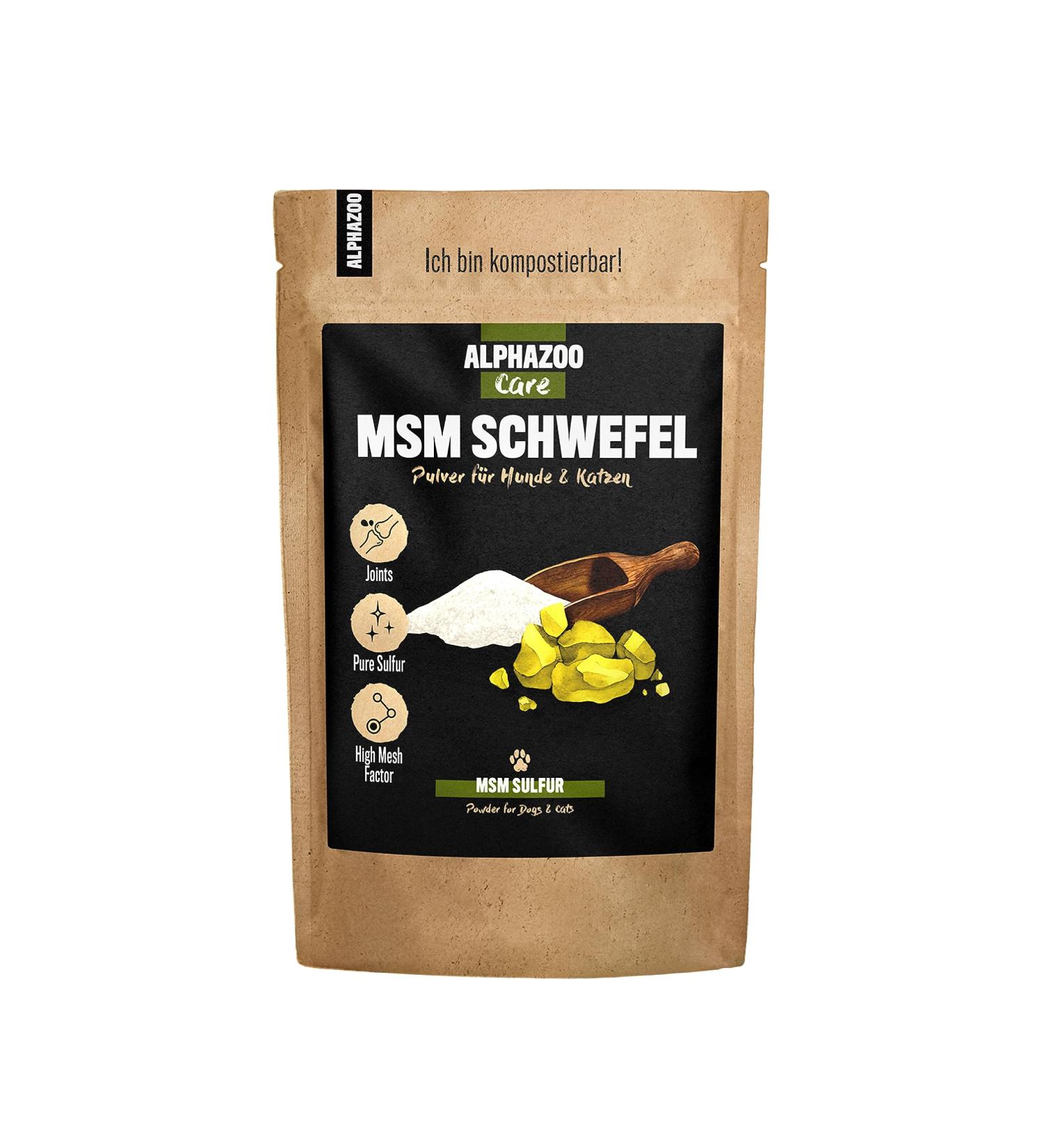 alphazoo MSM Sulfur Powder for Dogs Cats and Rodents 250 g I Natural Joint Powder without Additives I Mesh Factor 40-80 I Ensures More Agility - Buy Online on GoSupps.com