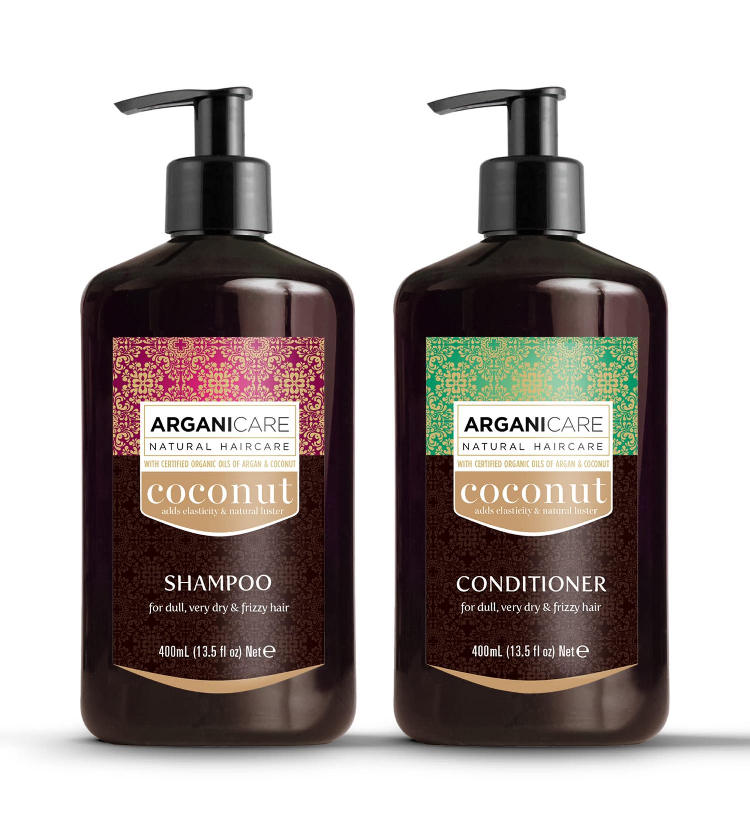 Arganicare Natural Coconut Shampoo & Conditioner Set - Deep Conditioner for Dry Frizzy Hair with Organic Argan Oil & Shea Moisture | 27 Fl Oz - Buy Online on GoSupps.com