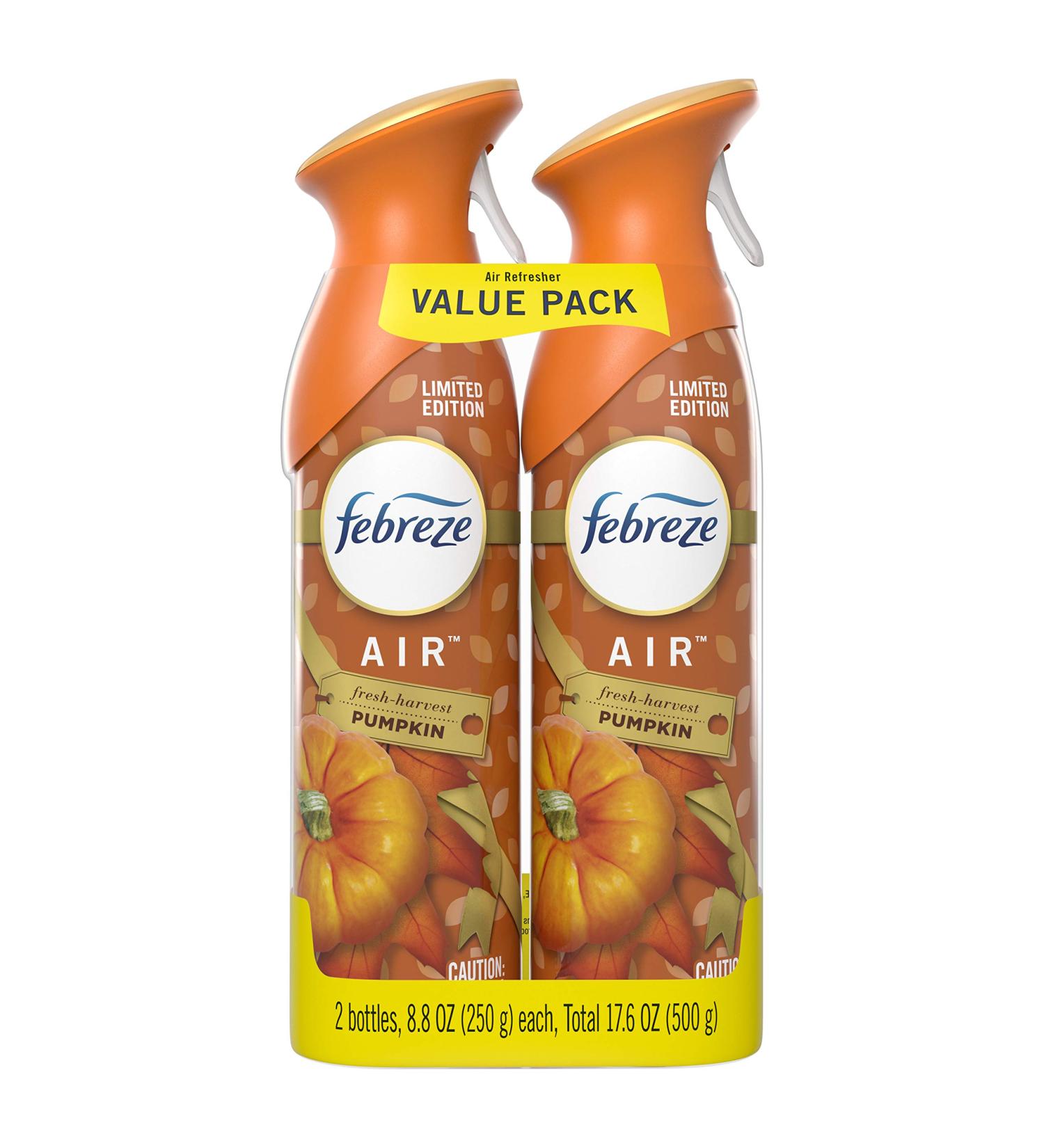 Febreze Air Odor-Eliminating Air Freshener, Fresh-Harvest Pumpkin, 2 Ct, 8.8 Fl Oz Each (17.6 Fl oz Total)