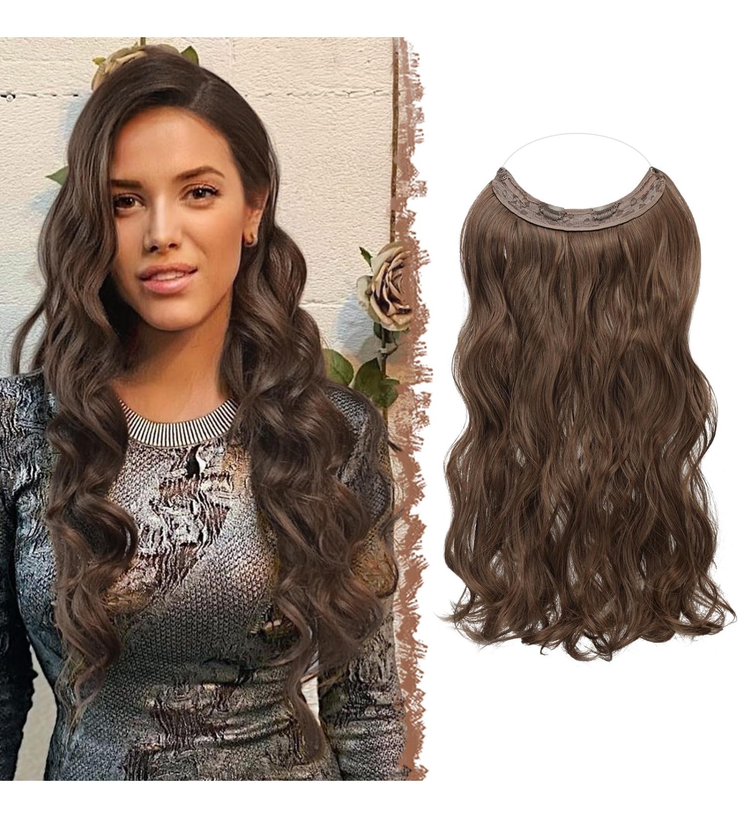 Feshfen Invisible Hair Extensions - Adjustable Curly Hair with Wire | Dark Brown & Red-Brown | 50cm Long Wavy Secret Hair for Women - Buy Online on GoSupps.com