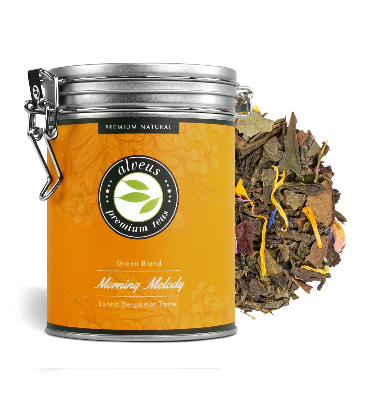 Buy Morning Melody Mango Orange Bergamot Green Tea Loose | Alveus Premium Teas - 100g Tin for International Shipping - Buy Online on GoSupps.com